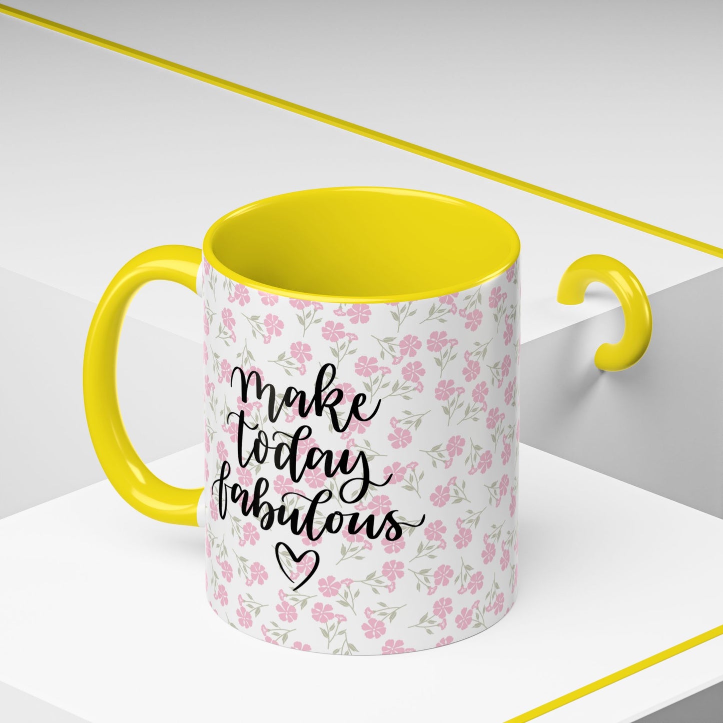 Make Today Fabulous Mug, Pink Floral Coffee Mug with Positive Quote, Inspirational Gift, Ceramic Accent Mug for Tea or Hot Cocoa