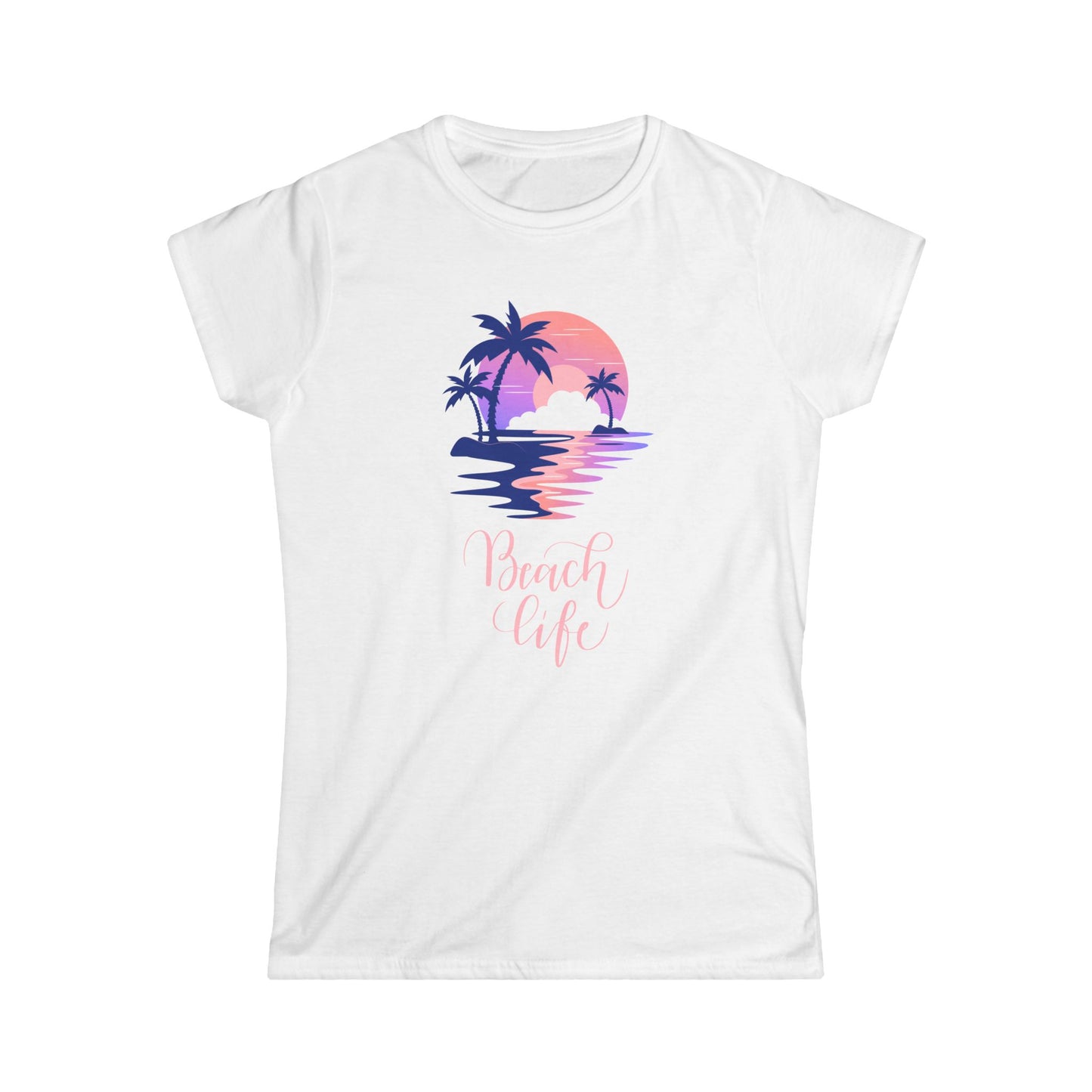 Beach Life Sunset Shirt, Women's Short Sleeve Tee with Beach Scene, Summer Vacation Graphic T-Shirt, Gift for Her
