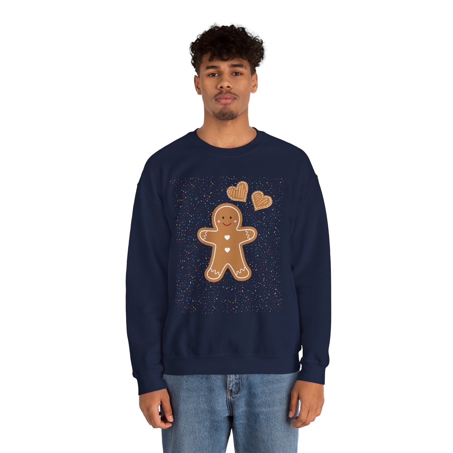 Gingerbread Heart Sweatshirt for Cozy Holidays, Unisex Crewneck Pullover, Christmas Gift, Festive Apparel, Winter Fashion