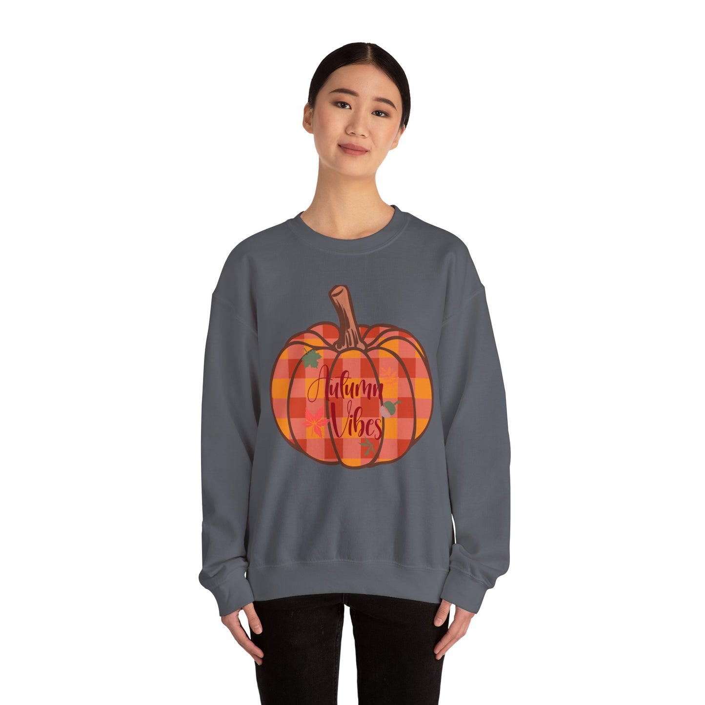 Autumn Vibes Pumpkin Sweatshirt, Cozy Fall Apparel, Unisex Crewneck for Harvest Season, Perfect for Thanksgiving, Pumpkin Lovers, Gift Idea