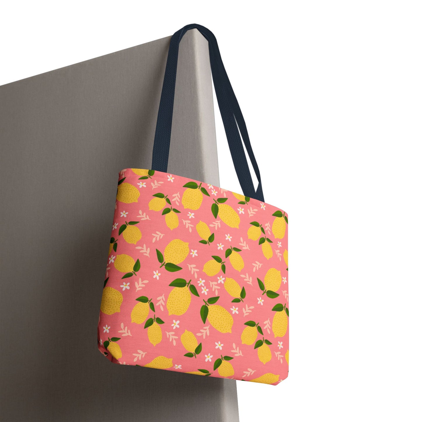 Pink Lemon Print AOP Tote Bag, Eco-Friendly Shopping Bag, Summer Style, Beach Tote, Gift for Her, Floral Shopping Bag