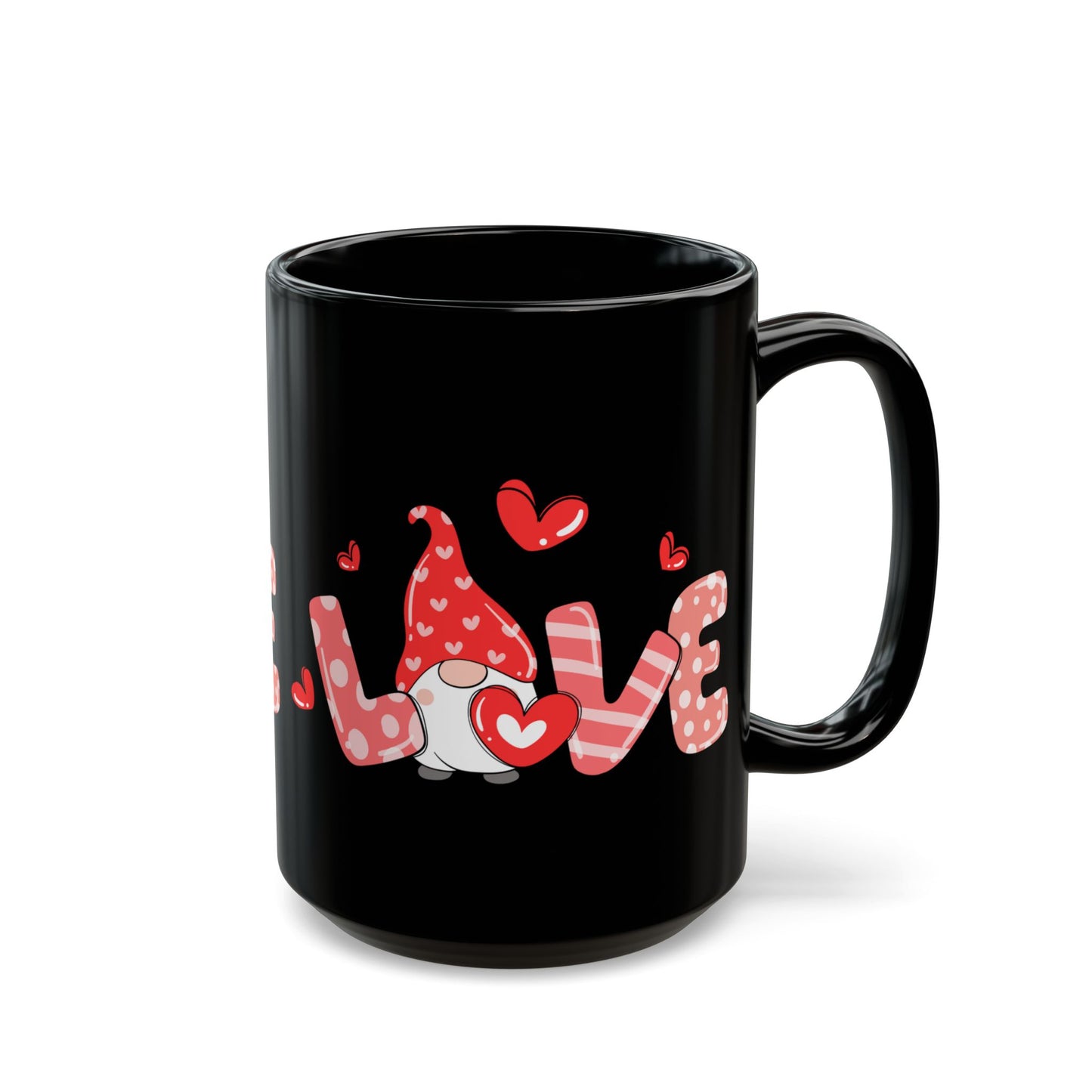 Black Valentine Gnome Mug, Red Heart Love Mug, Cute Gnome Coffee Cup, Romantic Gift for Her or Him, Valentine's Day Drinkware
