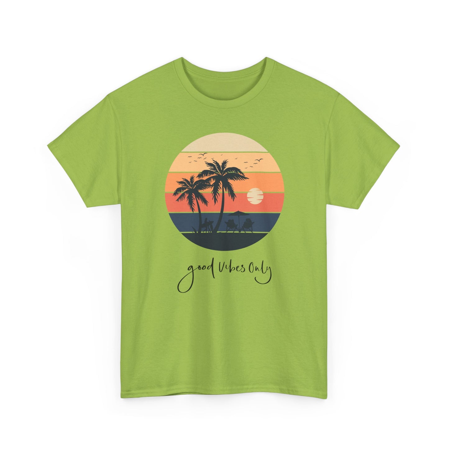 T-Shirt with Sunset Palm Graphic, Good Vibes Only Tee, Relaxed Style, Beachwear Inspiration, Summer Outfits, Vacation Casual