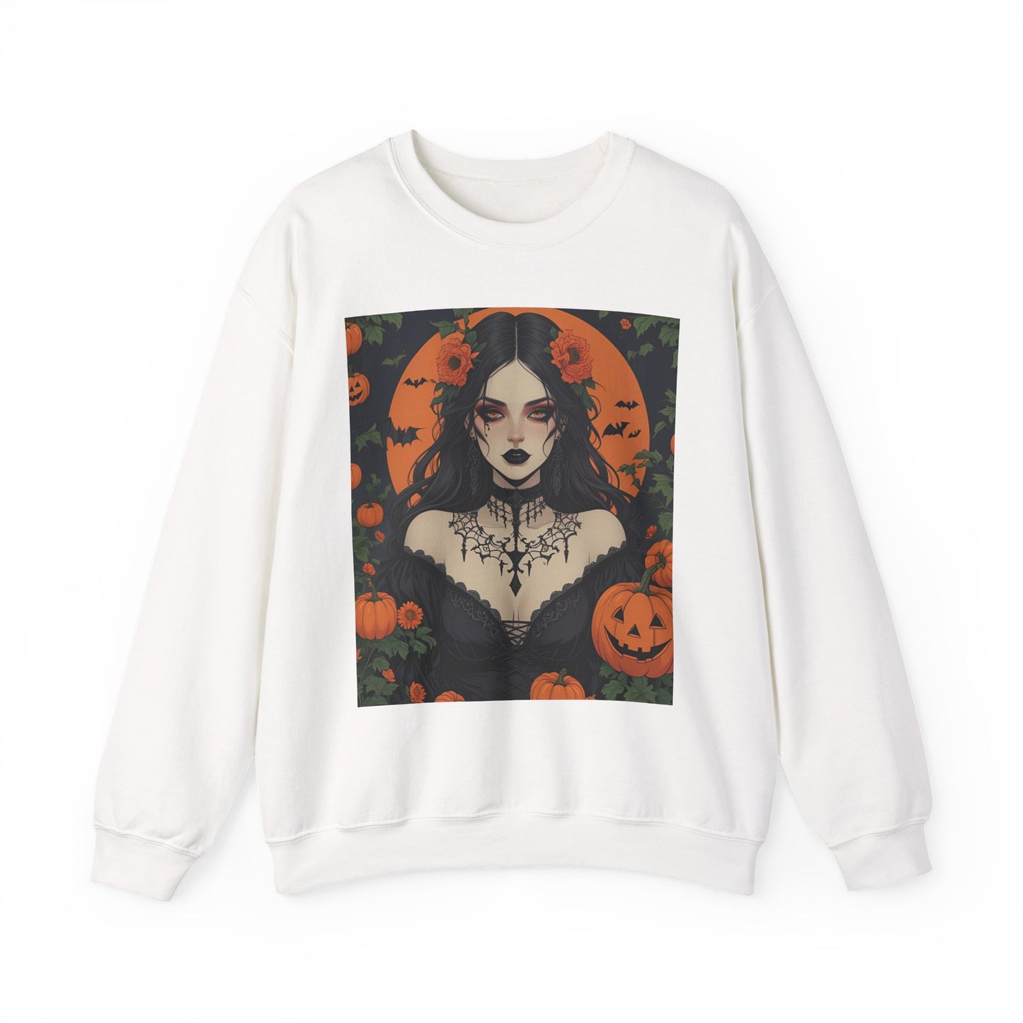 Floral Gothic Girl Halloween Sweatshirt, Cozy Crewneck for Fall, Spooky Season Apparel, Perfect for October Celebrations