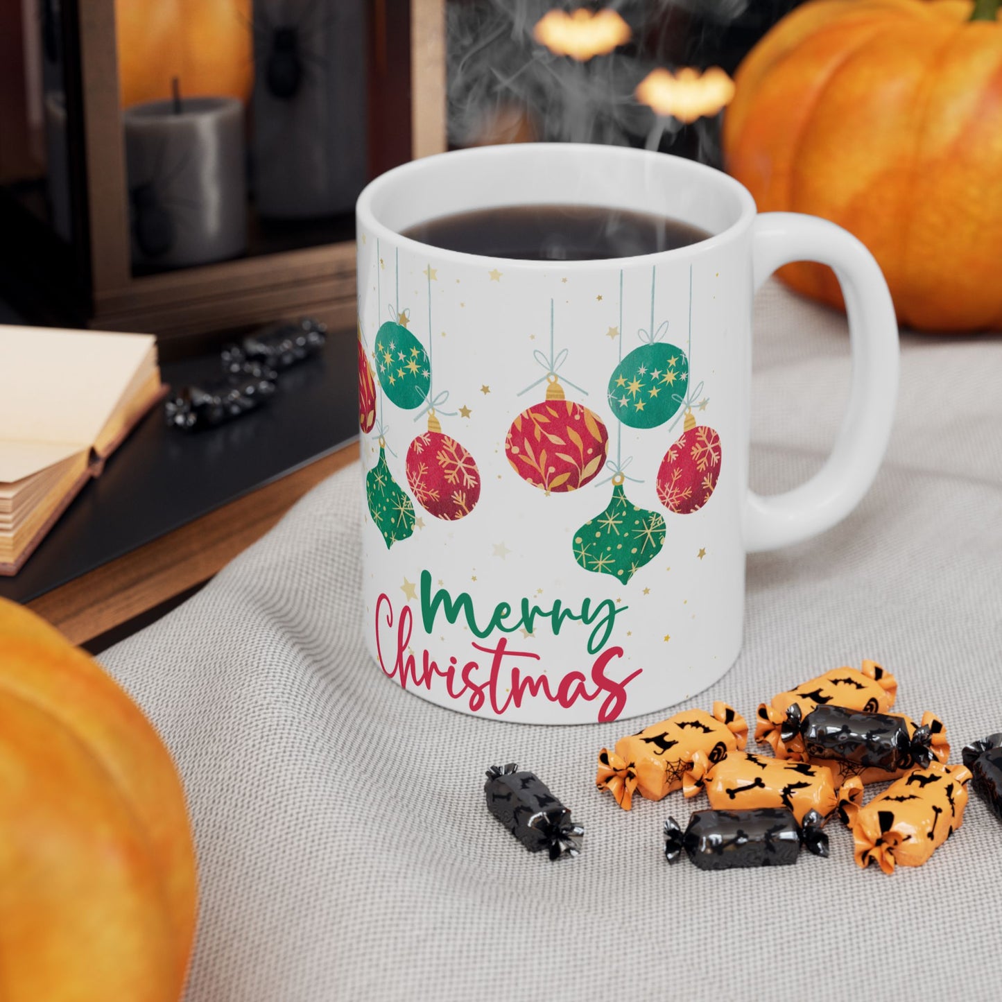 Festive Christmas Mug, Holiday Ornament Coffee Cup, Gift for Tea Lovers, Merry Christmas Beverage Container