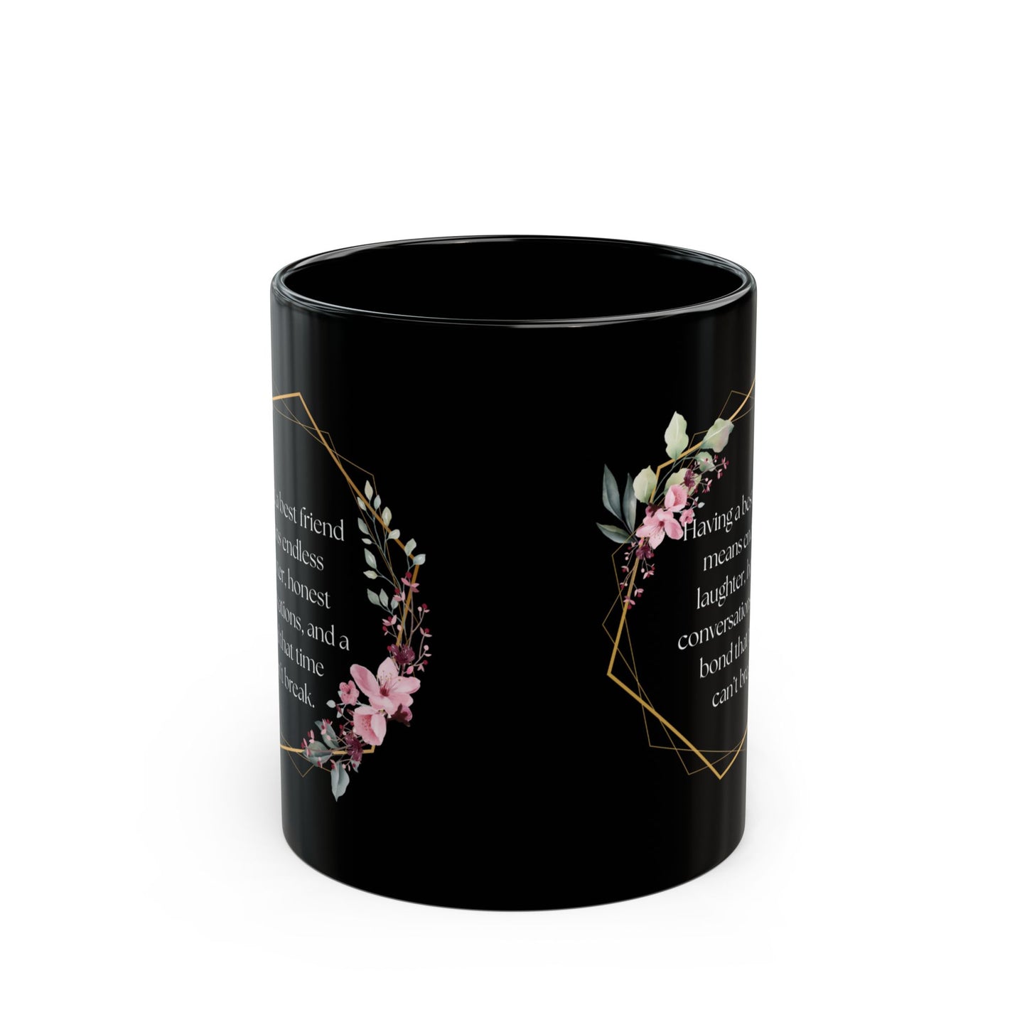 Best Friend Floral Black Mug - Inspirational Gift for Friends, Coffee Tea Lovers, Birthday, Friendship Celebrations, Motivational
