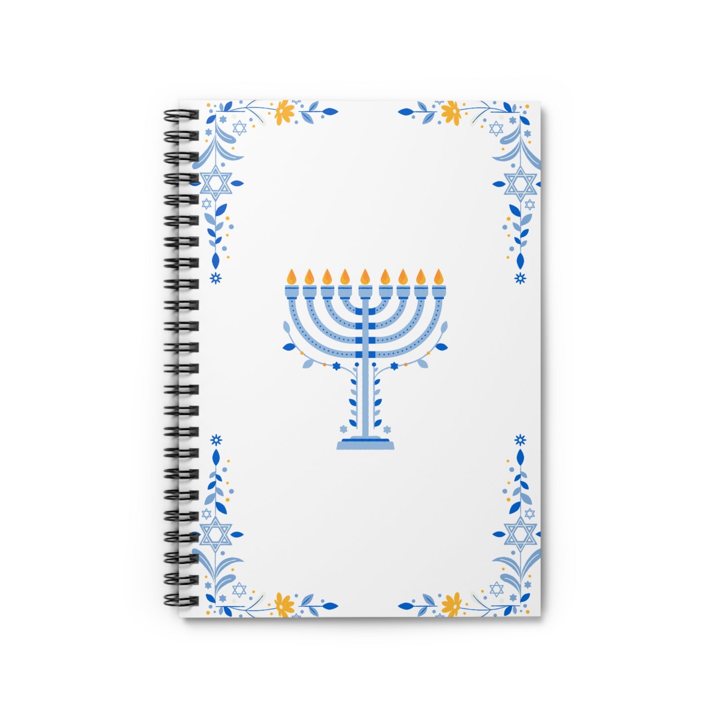 Happy Hanukkah Spiral Notebook – Menorah Design Journal with Blue & Gold Accents