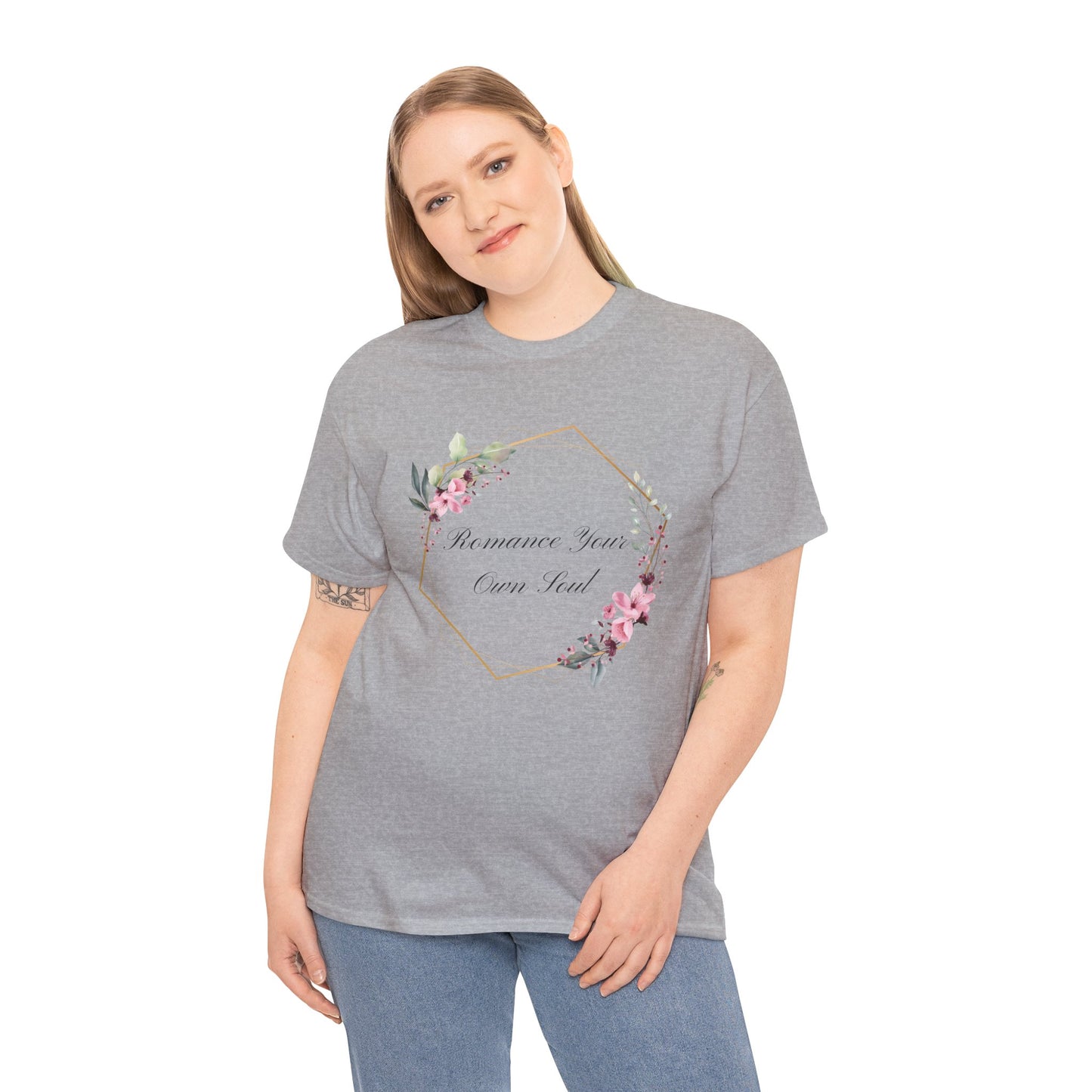 Romance Your Own Soul Heavy Cotton Tee, Motivational Floral Graphic Print T-Shirt, Gift for Her