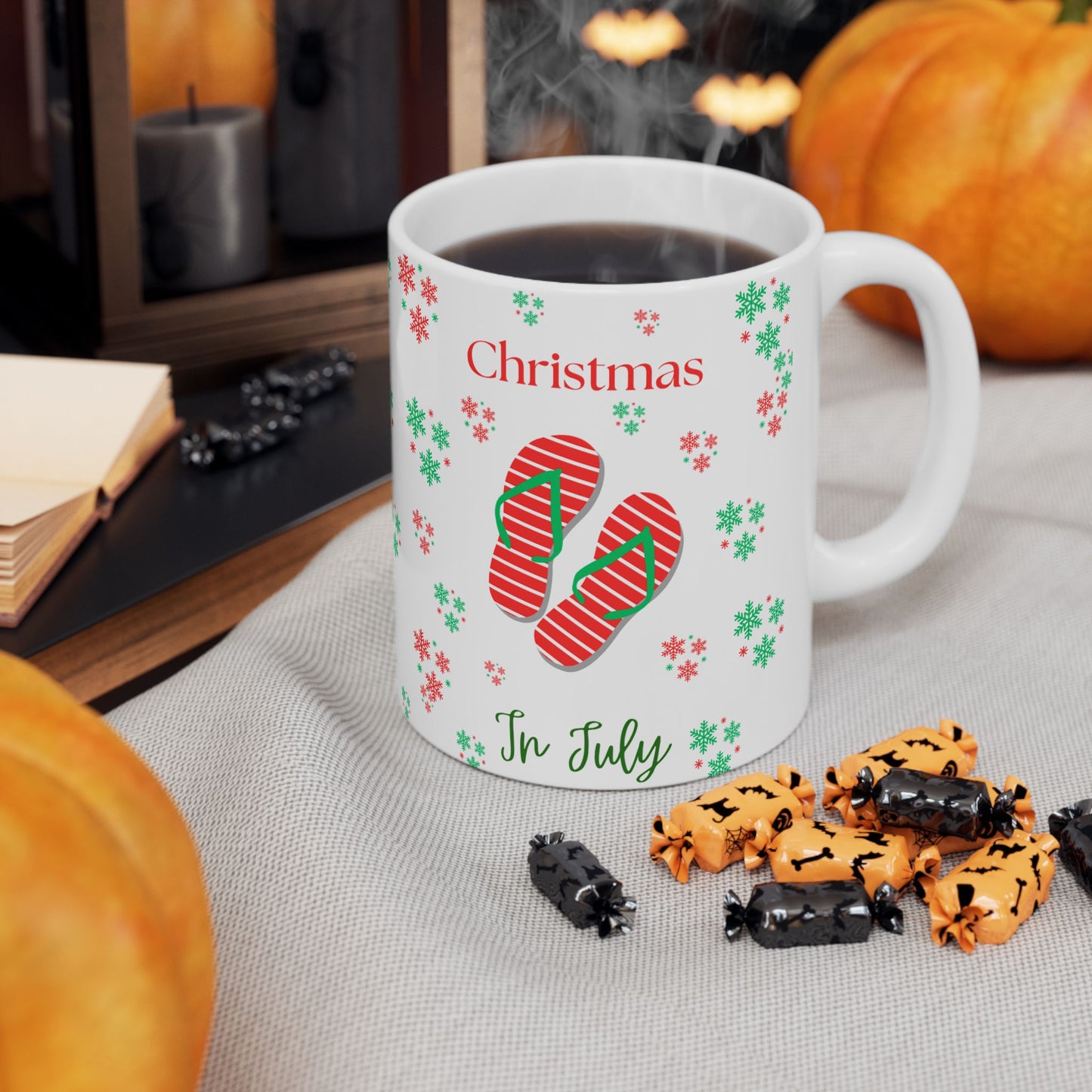 Christmas In July Holiday Ceramic Mug | Christmas Coffee Cup, Gift for Her, Christmas Flip Flops