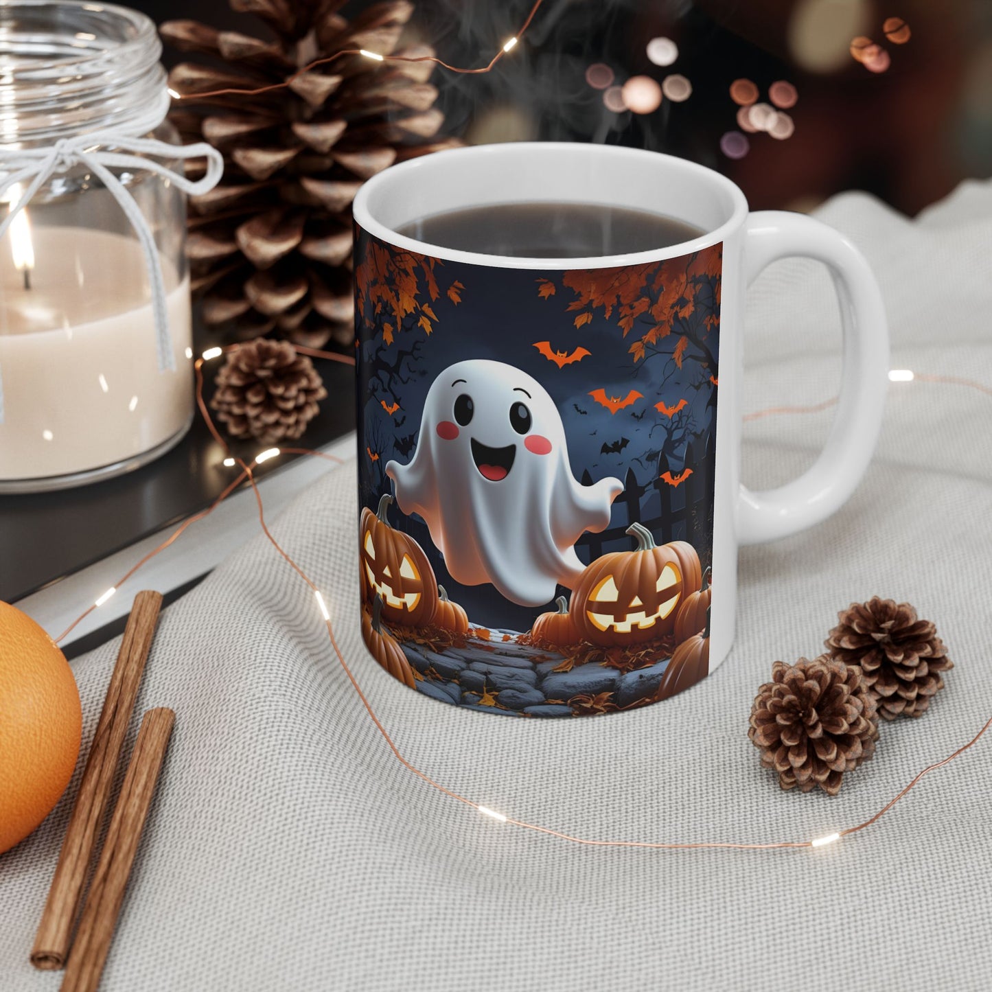Ghostly Ceramic Mug, Halloween Spooky Pumpkins Gift, Cute Cartoon Cup, Tea Coffee Drinkware, Haunted Seasonal Decor, Scary Kitchen