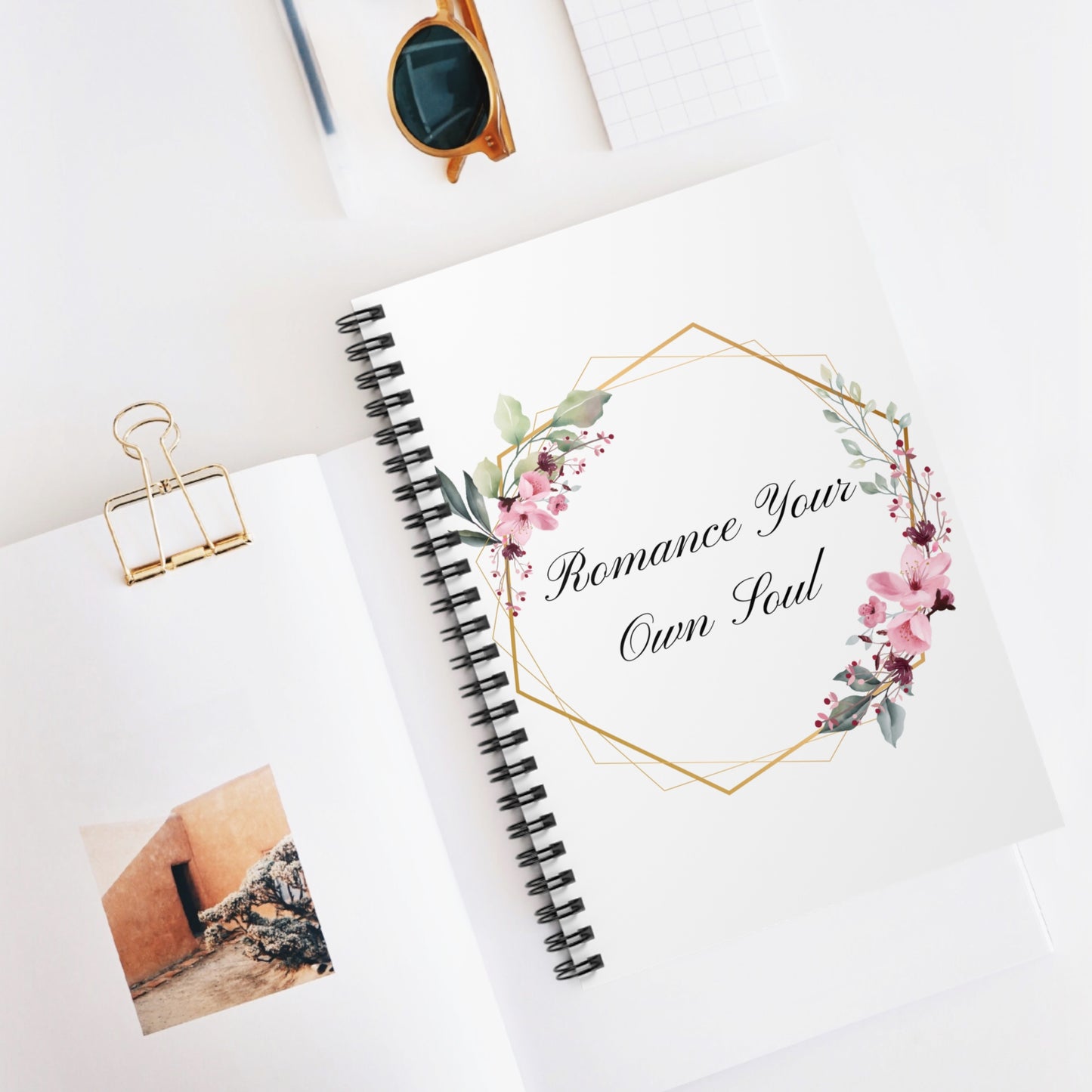 Floral Spiral Notebook - "Romance Your Own Soul" | Cute Journal, Gift for Writers, Creative Notepad, Motivational Planner, Floral Stationery