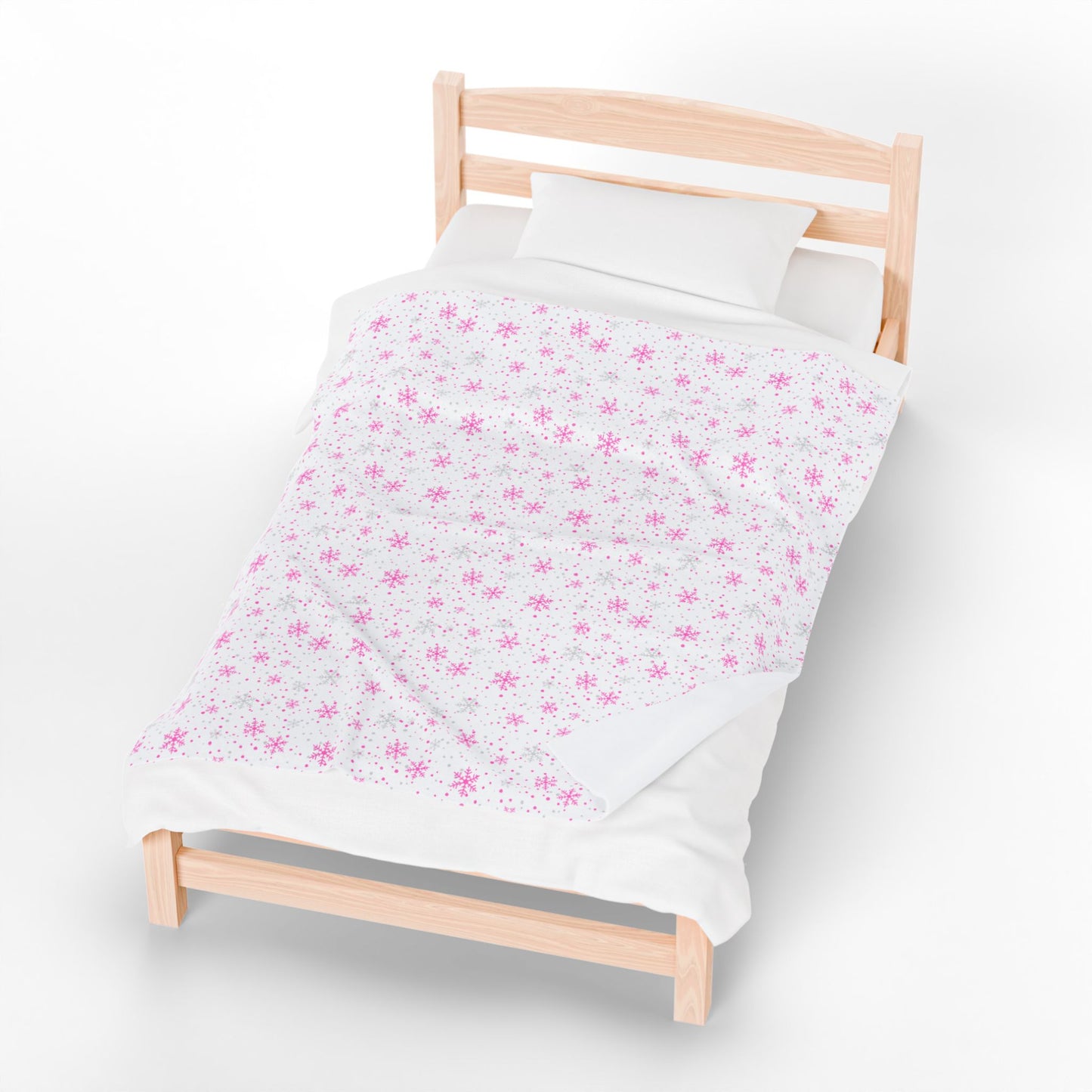 Pink & Silver Snowflake Velveteen Plush Blanket – Cozy Winter Decor & Gift
