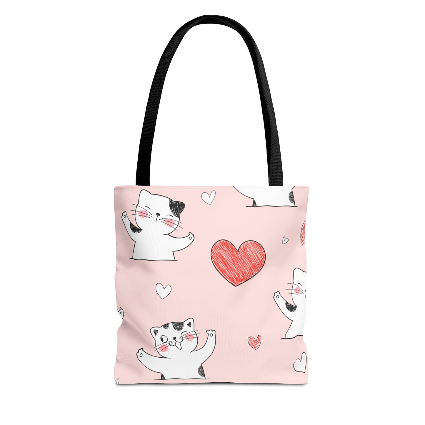 Cute Cat & Heart Canvas Tote Bag β Pink Reusable Shopping Bag for Cat Lovers