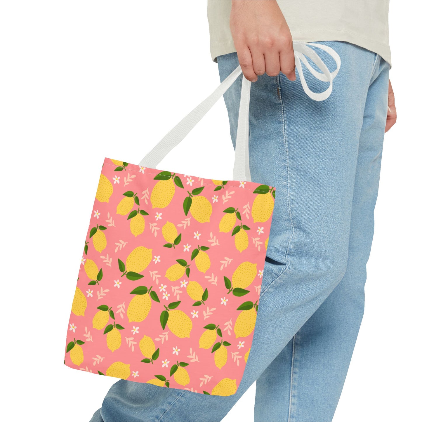 Pink Lemon Print AOP Tote Bag, Eco-Friendly Shopping Bag, Summer Style, Beach Tote, Gift for Her, Floral Shopping Bag