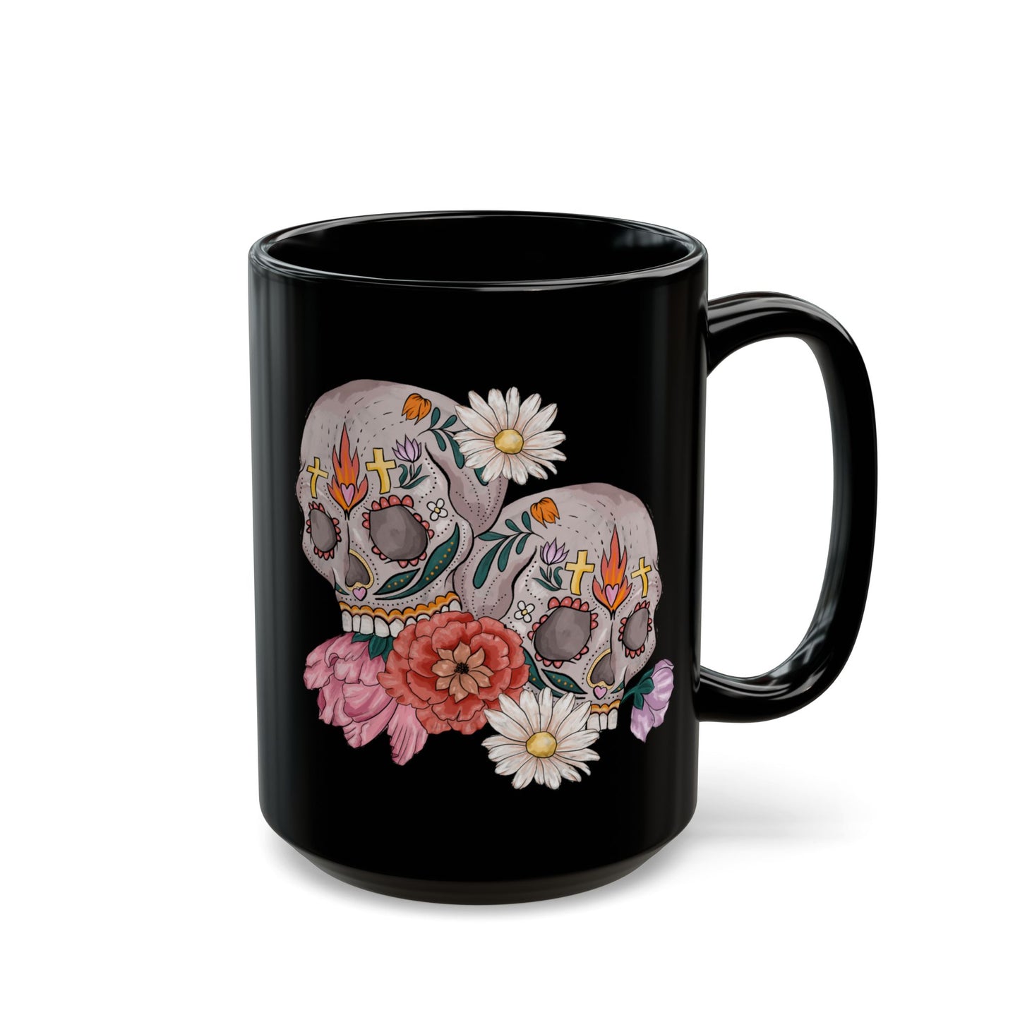 Artistic Sugar Skull Floral Mug - Perfect for Coffee Lovers, Gift for Halloween, Day of the Dead, Home Decor, Unique Art Mug