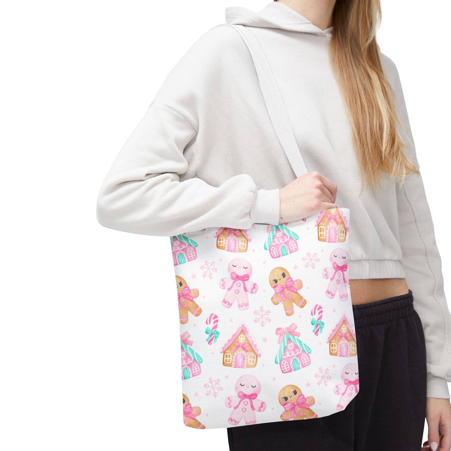Pink Gingerbread Tote Bag | Cute Candy Cane Gift Bag, Christmas Shopping, Festive Holiday Tote, Winter Carryall, Seasonal Accessory