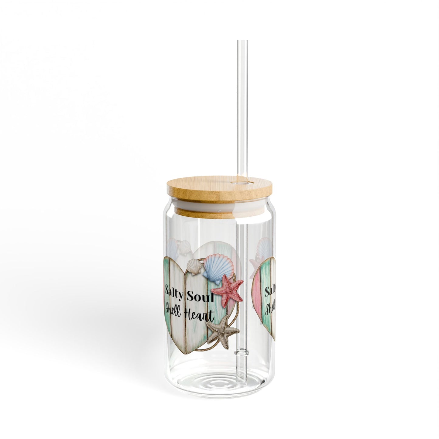 Salty Soul Sipper Glass with Straw, 16oz Beachy Drinkware, Summer Home Decor, Coastal Vibes, Gift for Ocean Lovers