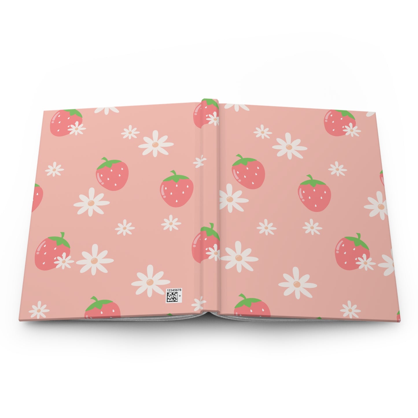 Pink Strawberry Floral Hardcover Journal, 150 Lined Pages, Aesthetic Notebook for Writing & Notes, Cute Gift for Her, Stationery Lover