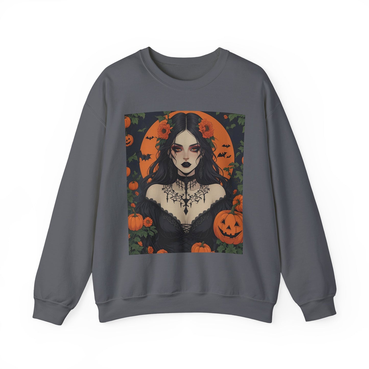 Floral Gothic Girl Halloween Sweatshirt, Cozy Crewneck for Fall, Spooky Season Apparel, Perfect for October Celebrations