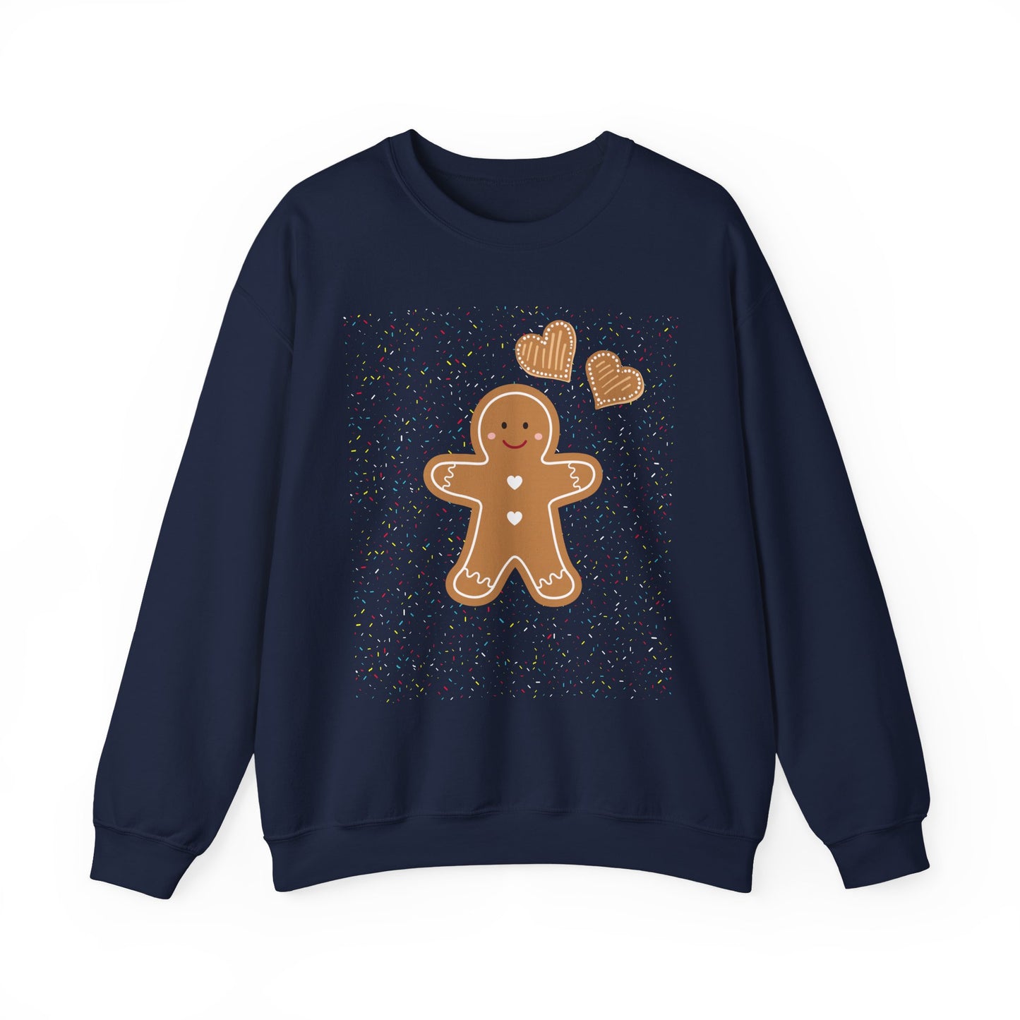 Gingerbread Heart Sweatshirt for Cozy Holidays, Unisex Crewneck Pullover, Christmas Gift, Festive Apparel, Winter Fashion