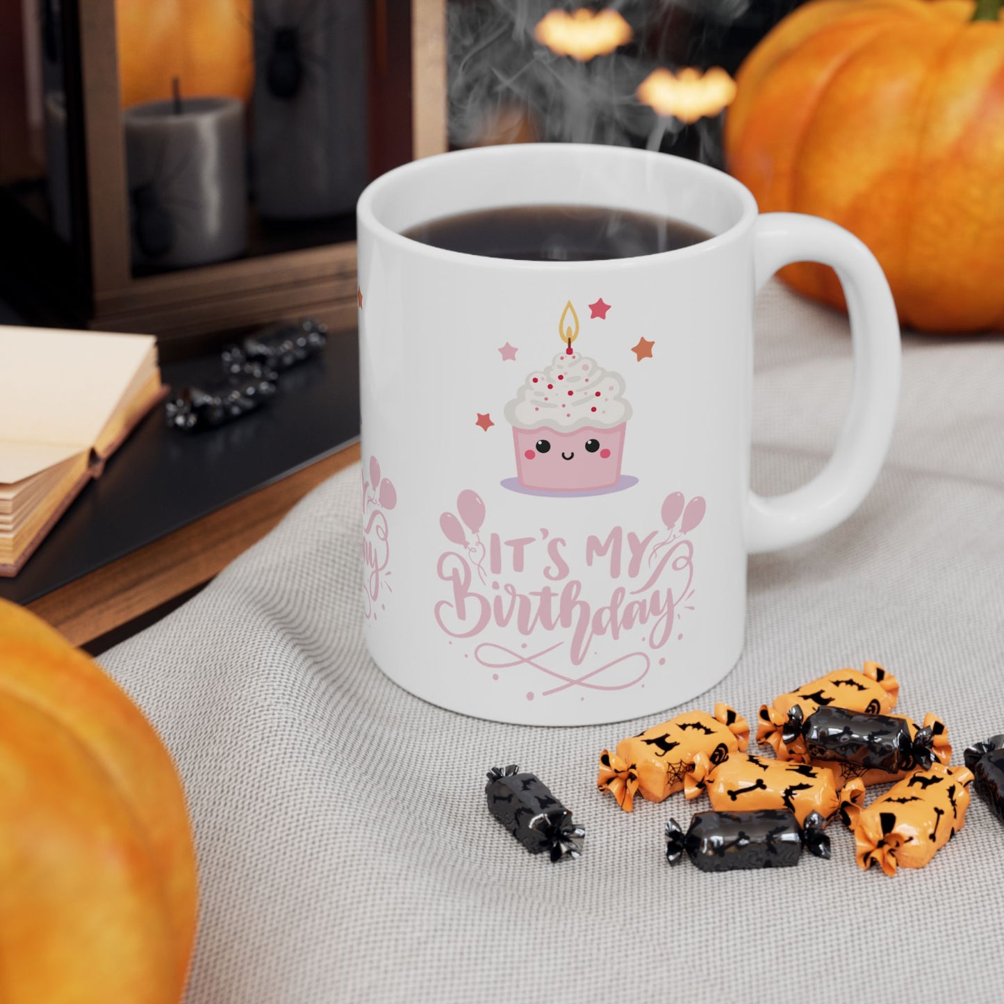 Cute Pink Birthday Mug with Cupcake Design, Perfect Gift for Birthdays, Celebrations, and Parties, Ceramic Coffee Mug