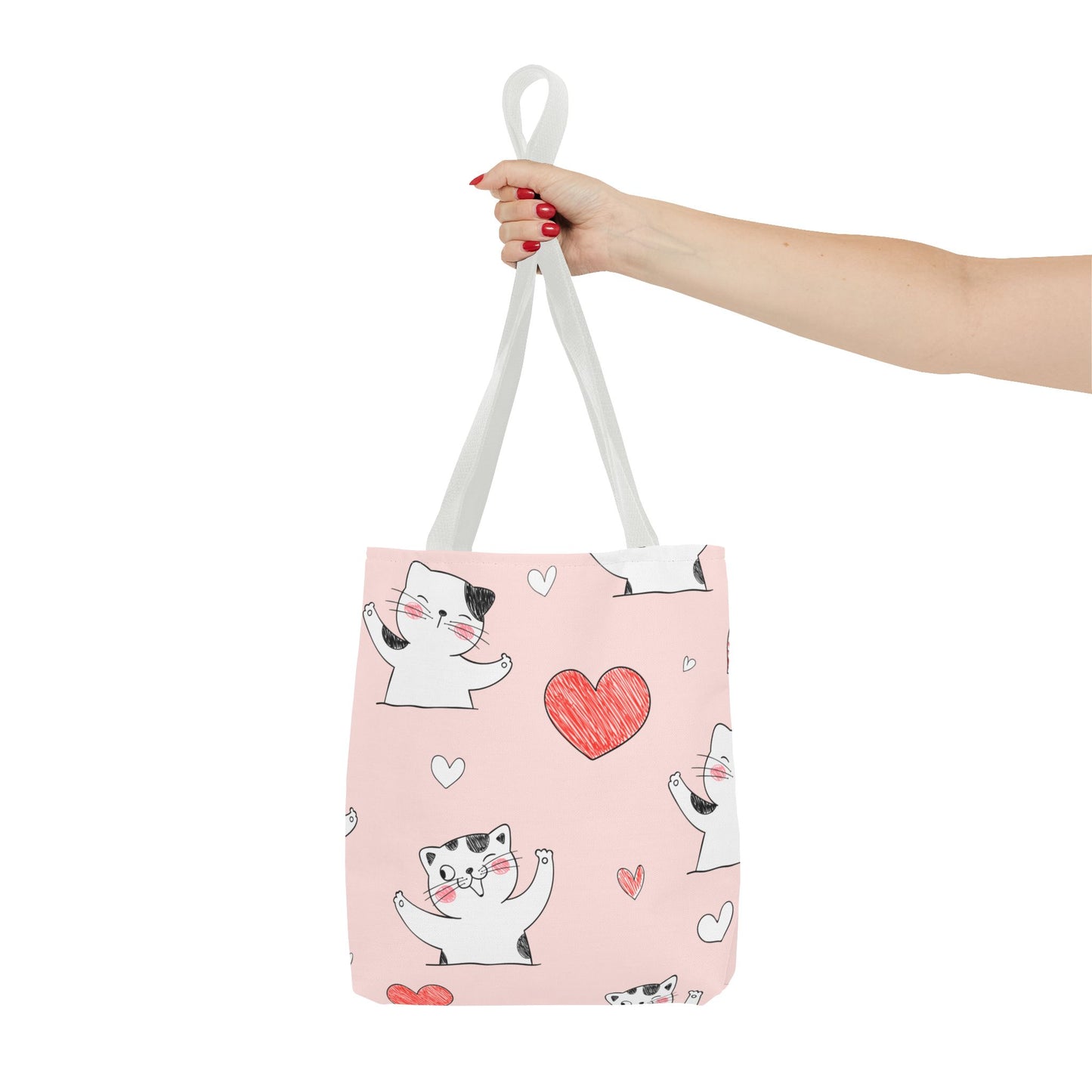 Cute Cat & Heart Canvas Tote Bag β Pink Reusable Shopping Bag for Cat Lovers
