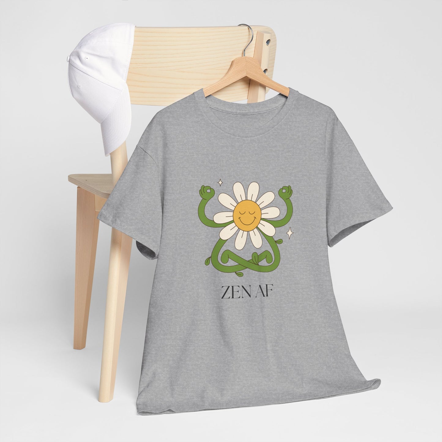 Zen AF Daisy Unisex Heavy Cotton Tee, Relaxed Fit Shirt, Positive Vibes Tee, Gift for Mindfulness, Casual Wear for Every Occasion