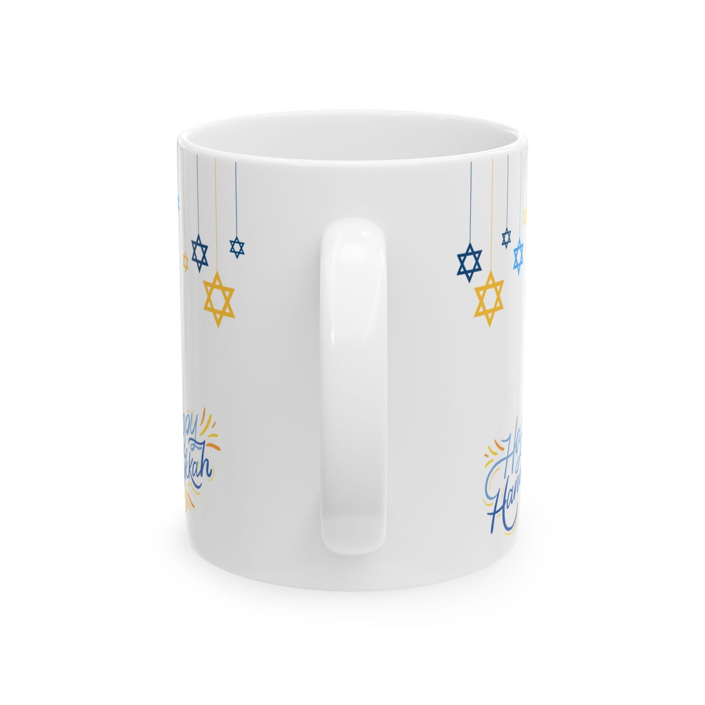 Happy Hanukkah Ceramic Mug – Blue & Gold Star of David Design, 11oz or 15oz Gift Mug 11oz or 15oz