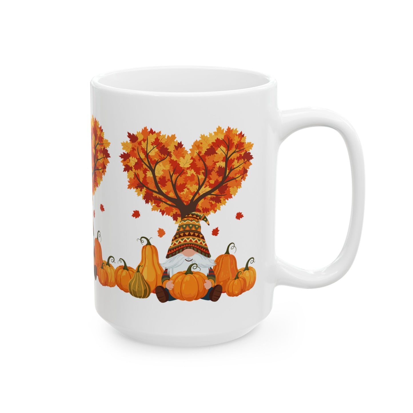 Fall Gnome Pumpkin Mug β Cozy Autumn Coffee Cup with Heart Tree Design, Perfect for Seasonal Sips & Gift Giving
