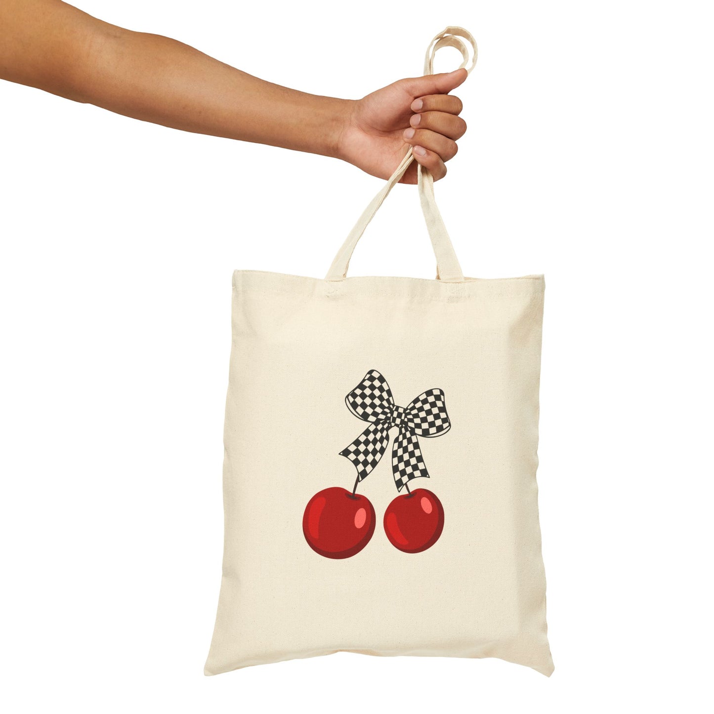 Cherry Print Canvas Tote Bag, Eco-Friendly Grocery Tote, Cute Gift for Mom, Chic Shopping Bag, Summer Accessory