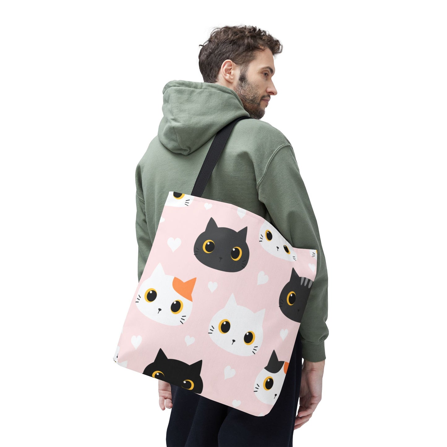 Cute Cat Face Tote Bag, Pink Cat Lover Gift, Pet Owner Shopping Bag, Animal Print Tote for School, Work, Travel Everyday Use