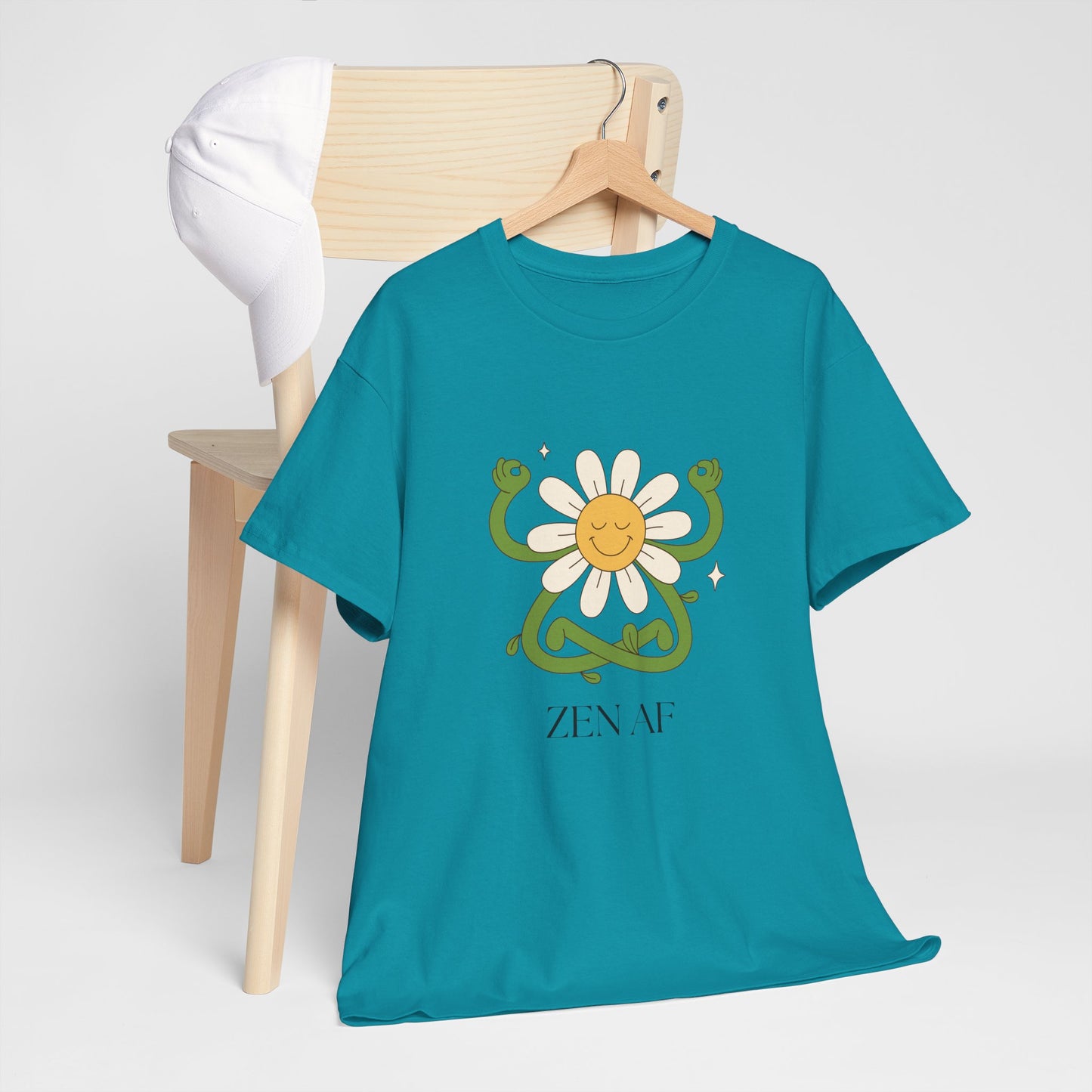 Zen AF Daisy Unisex Heavy Cotton Tee, Relaxed Fit Shirt, Positive Vibes Tee, Gift for Mindfulness, Casual Wear for Every Occasion