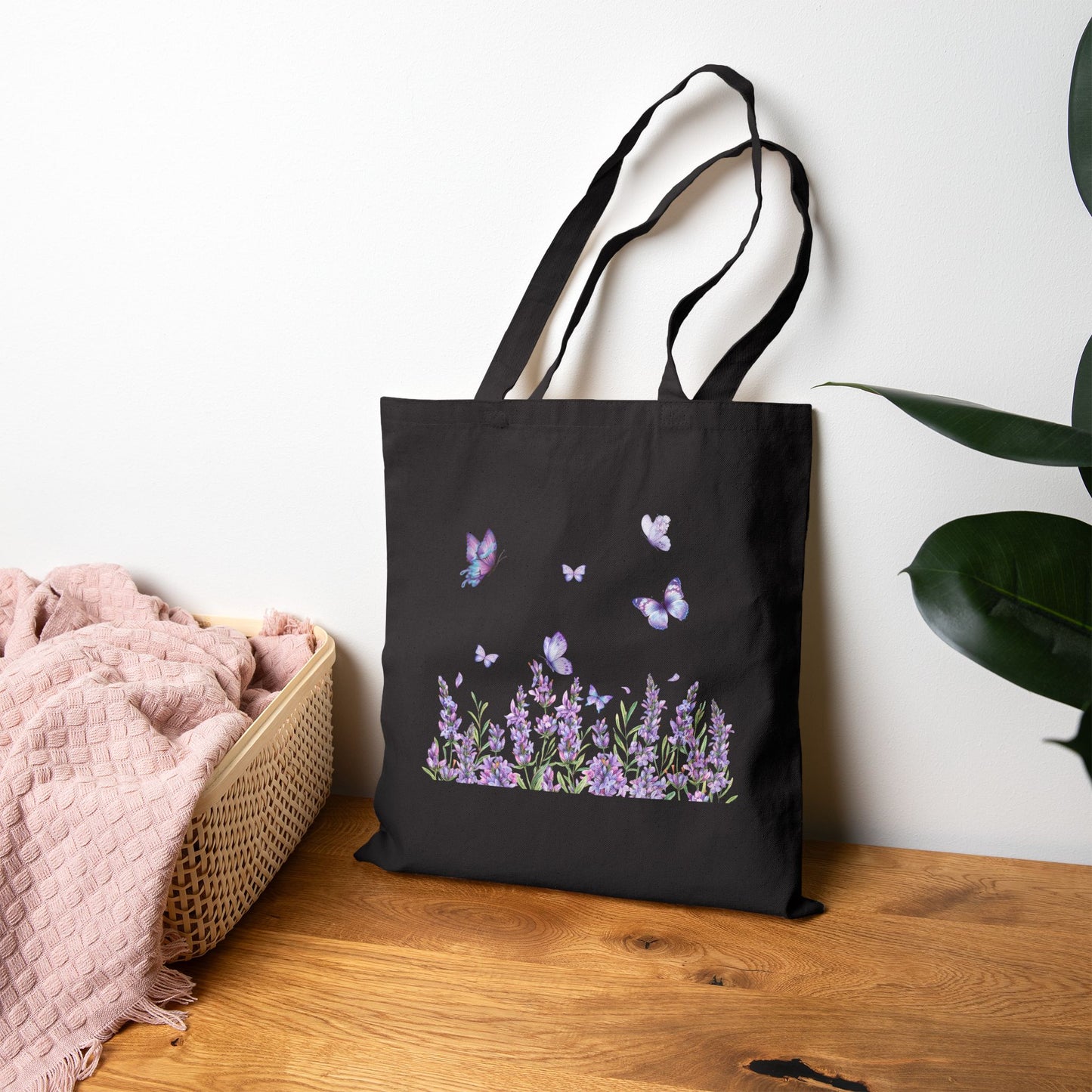 Lavender Butterfly Canvas Tote Bag – Nature-Inspired Reusable Bag
