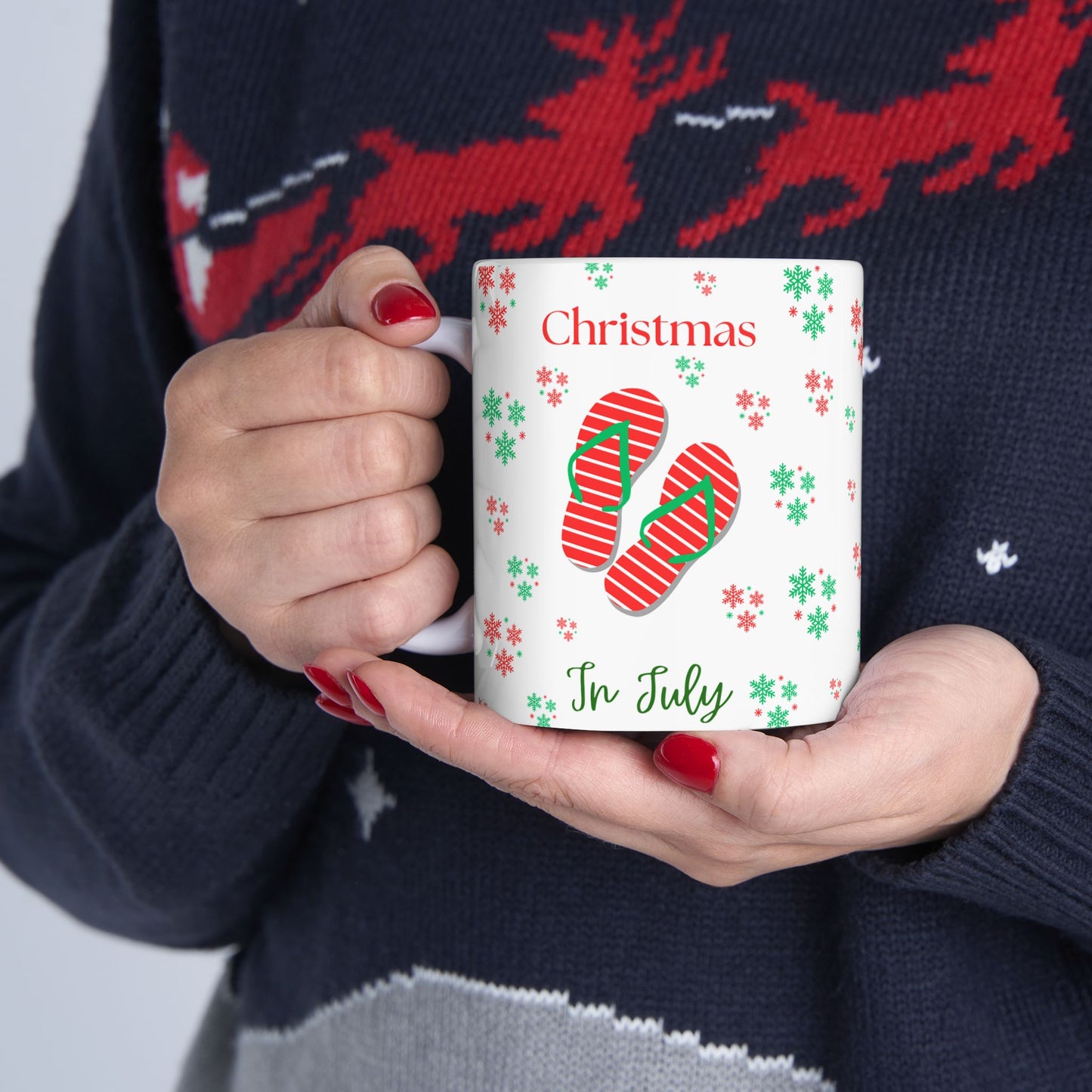 Christmas In July Holiday Ceramic Mug | Christmas Coffee Cup, Gift for Her, Christmas Flip Flops