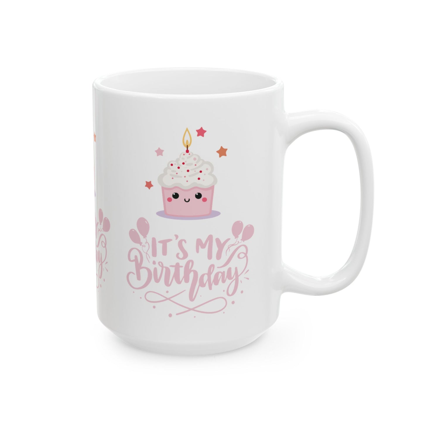 Cute Pink Birthday Mug with Cupcake Design, Perfect Gift for Birthdays, Celebrations, and Parties, Ceramic Coffee Mug