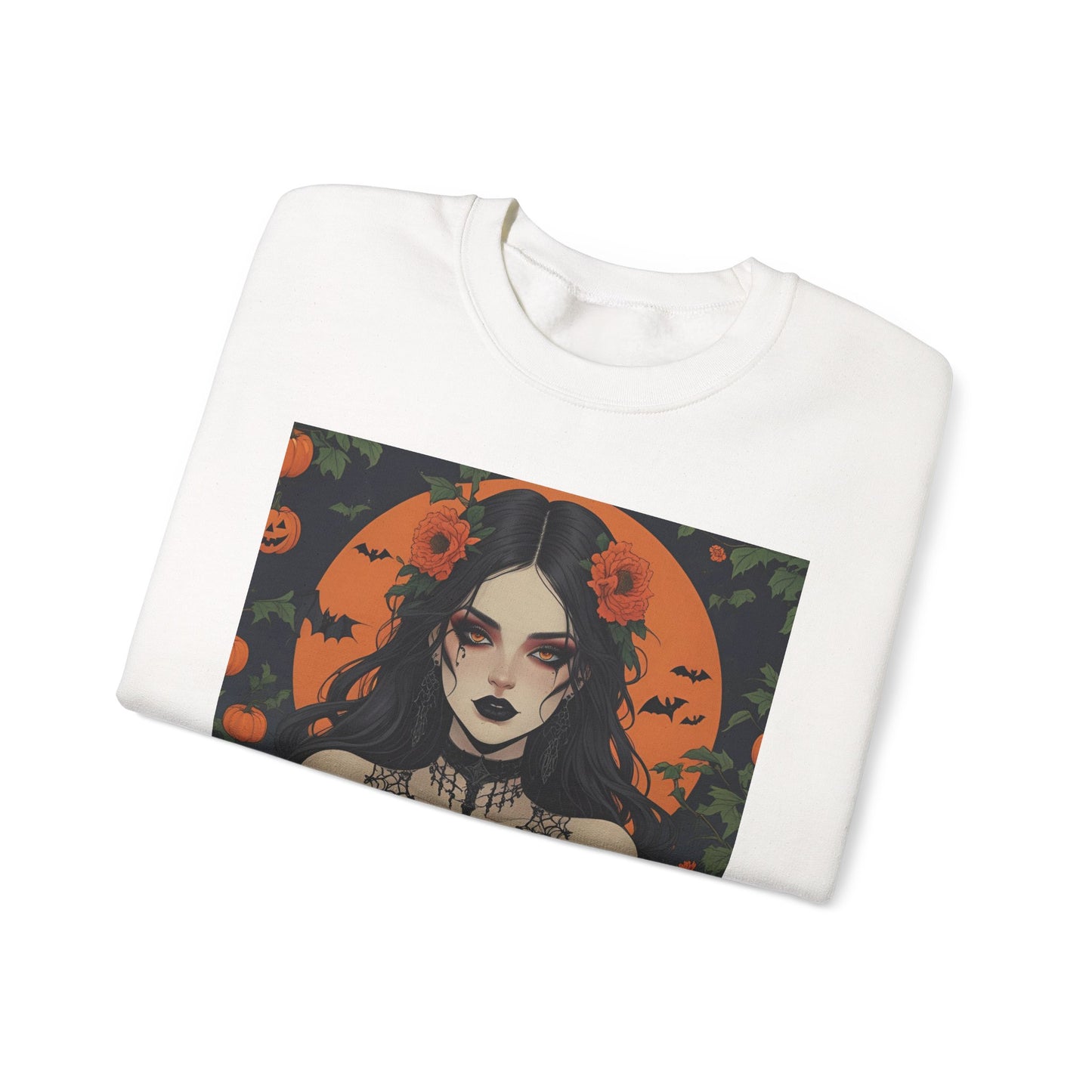 Floral Gothic Girl Halloween Sweatshirt, Cozy Crewneck for Fall, Spooky Season Apparel, Perfect for October Celebrations