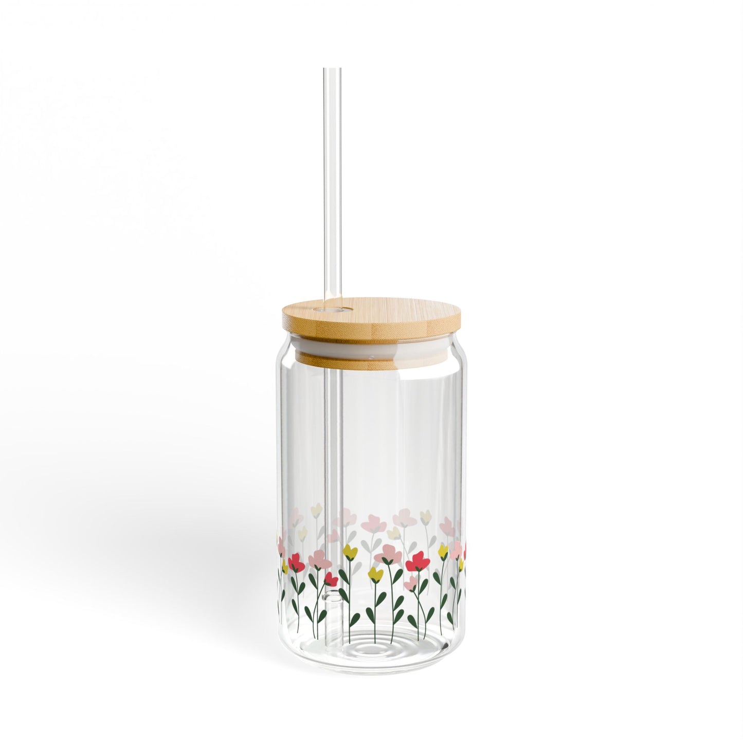 Floral Sipper Glass, 16oz - Eco-friendly Beverage Jar for Parties, Gifts, Home Decor, Summer, Self-Care