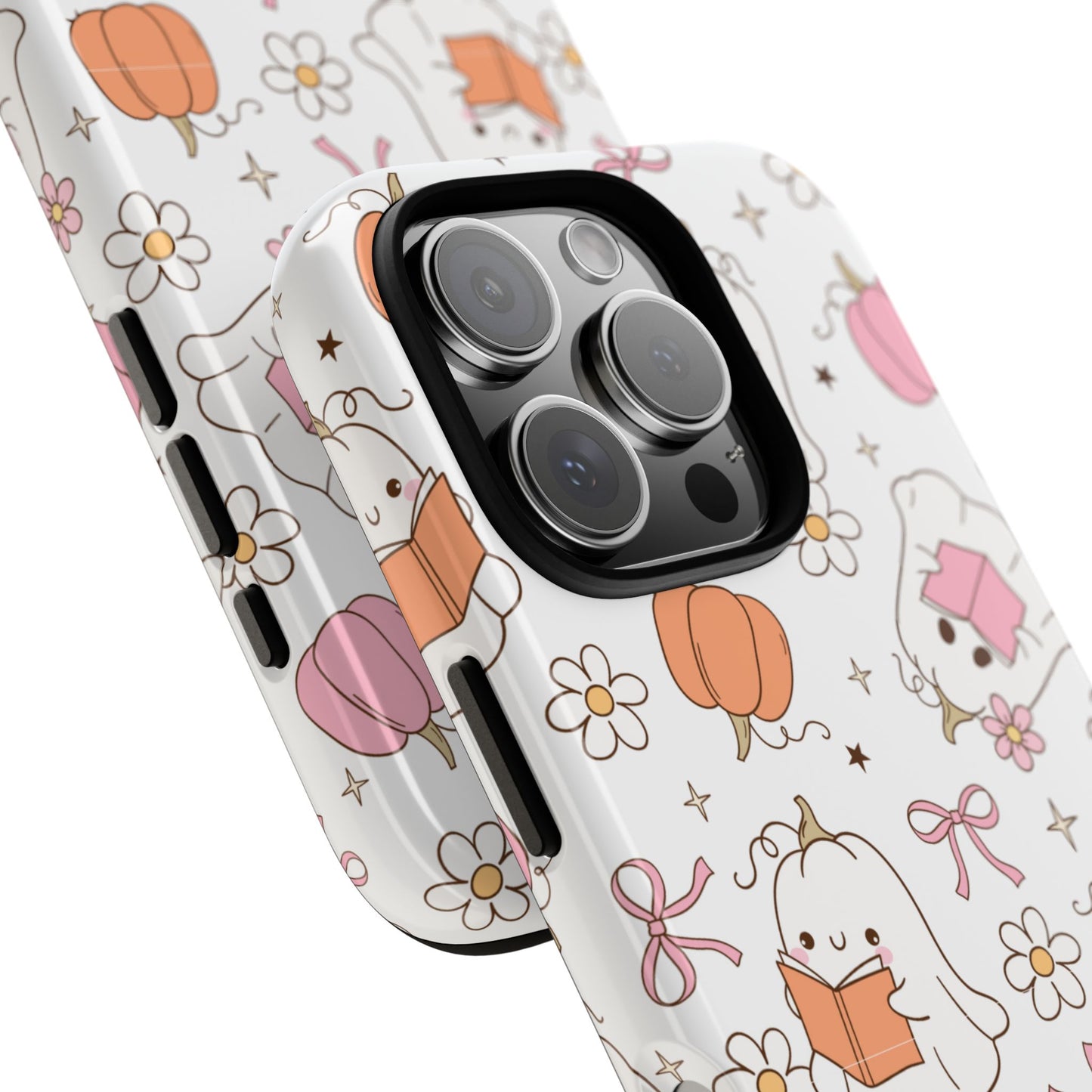 Pink Ghost and Pumpkin Phone Case, Halloween Decor, Girlfriend Gift, Kawaii Phone Cover, Fall Accessories