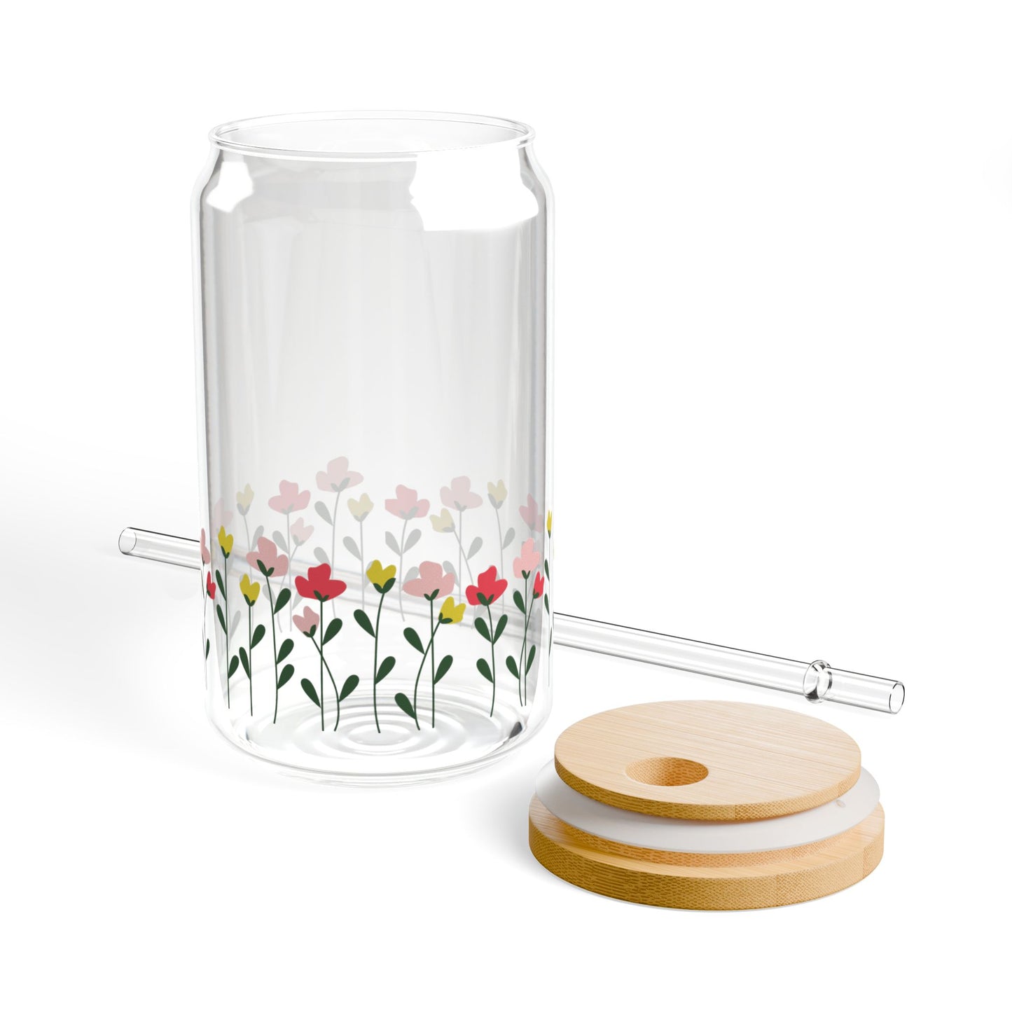Floral Sipper Glass, 16oz - Eco-friendly Beverage Jar for Parties, Gifts, Home Decor, Summer, Self-Care