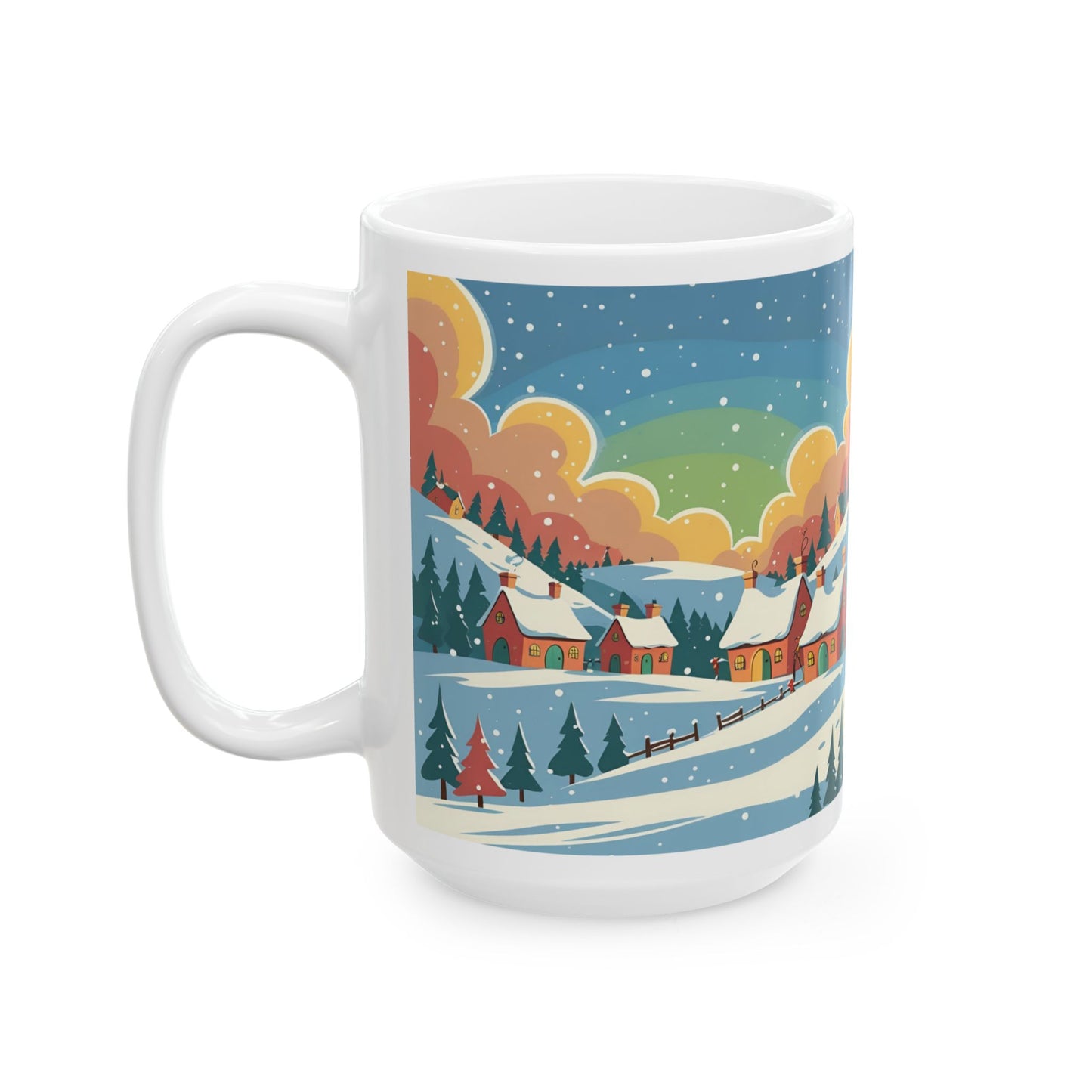 Ceramic Mug Winter Snow Scene, Town and Trees Holiday Gift, Winter Coffee Cup, Festive Hot Cocoa Mug, Christmas Gift, Seasonal Tea
