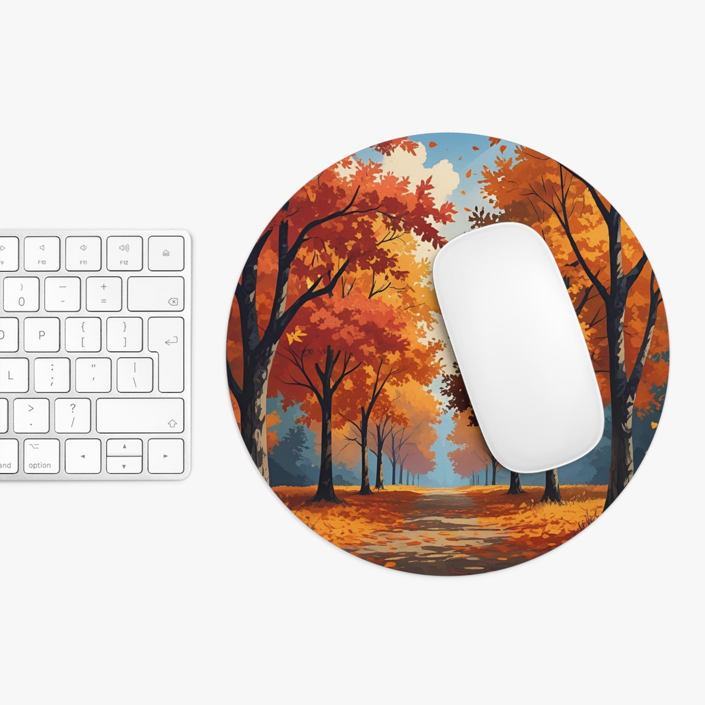 Fall Tree Road Mouse Pad, Autumn Scenic Desk Mat, Cozy Seasonal Office Decor, Gift for Nature and Fall Lovers