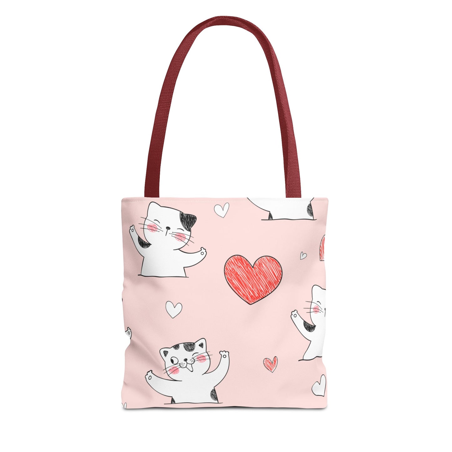Cute Cat & Heart Canvas Tote Bag β Pink Reusable Shopping Bag for Cat Lovers