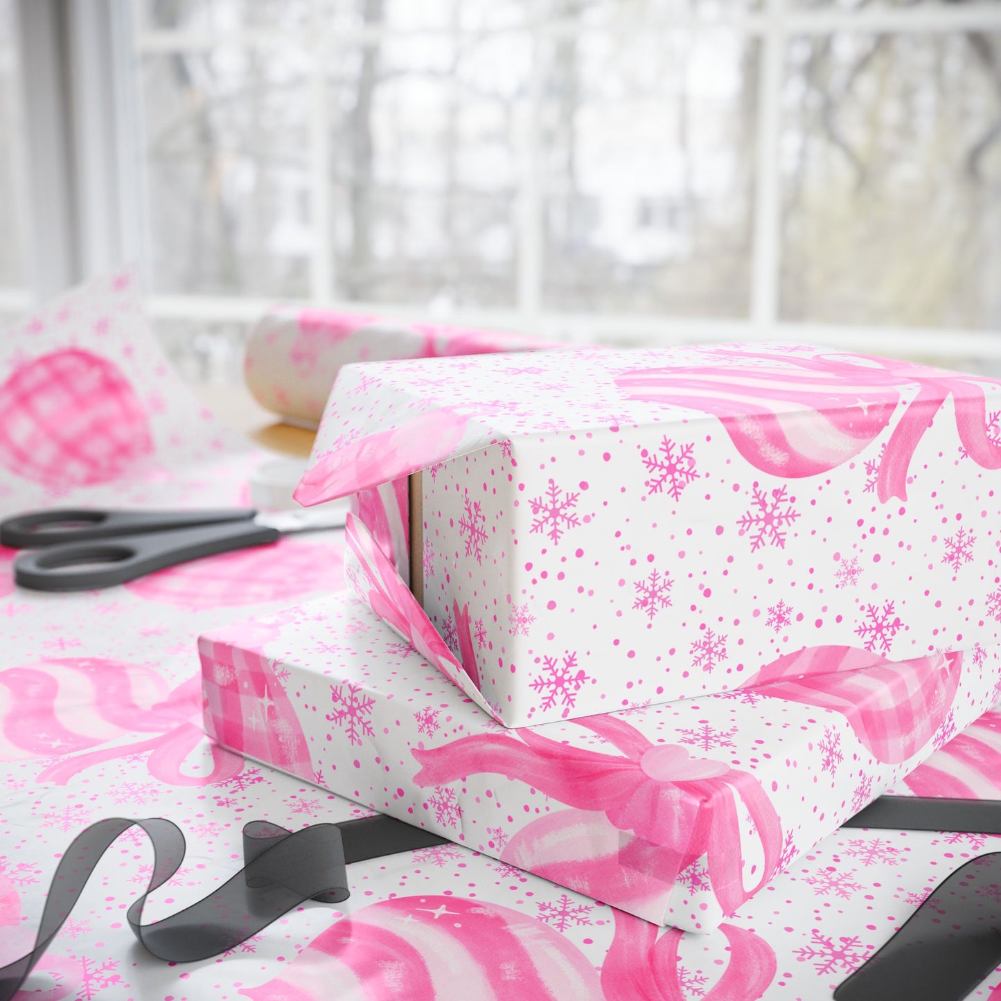 Pink Holiday Ornaments Gift Wrap – Cute Christmas Wrapping Paper