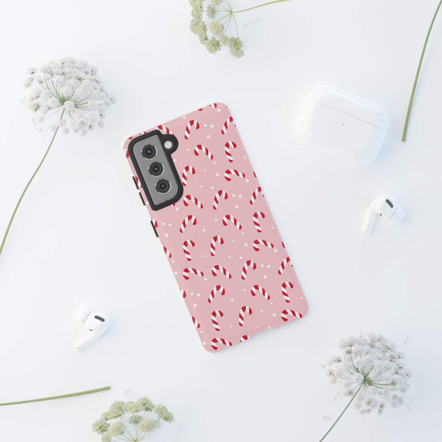 Pink Candy Cane Phone Case, Tough Phone Cover, Christmas Gift, Holiday Decor, Festive Tech Accessory, Cute Cell Phone Case