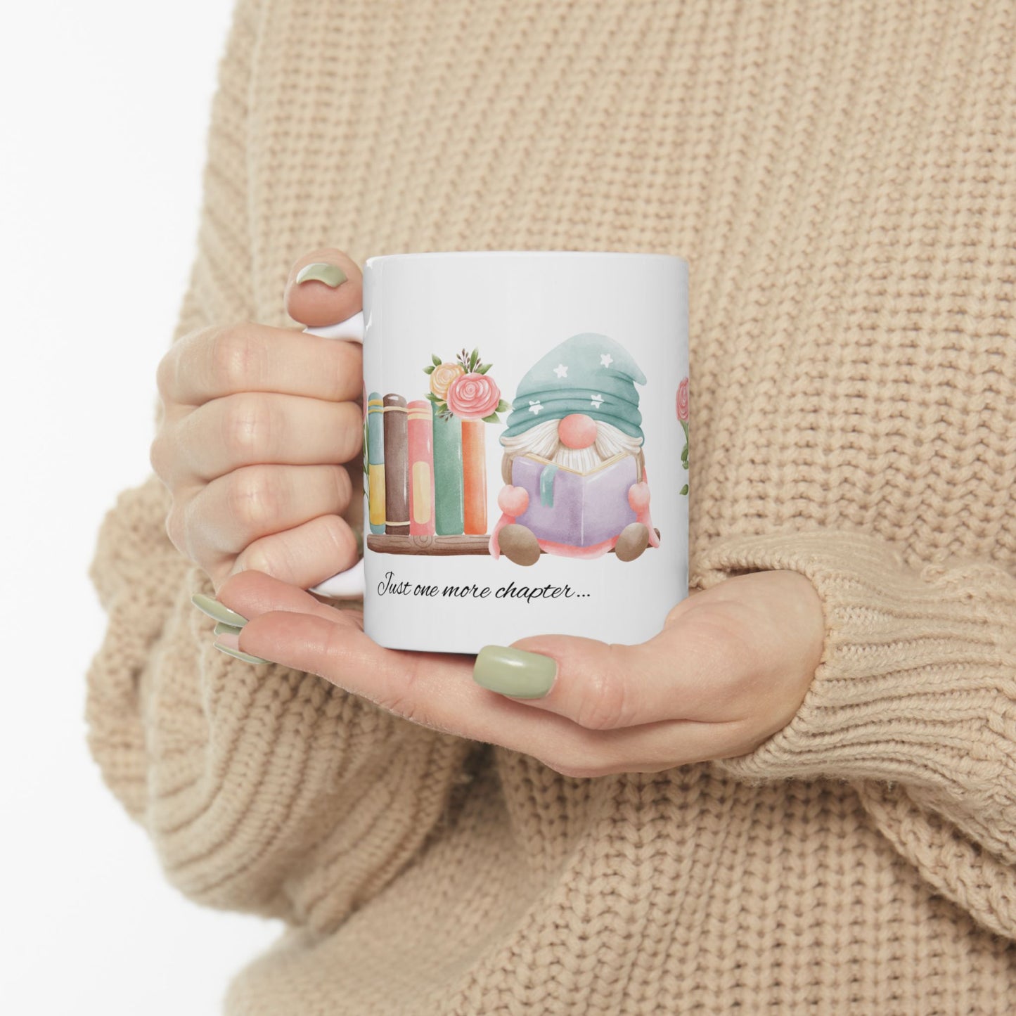 Whimsical Gnome Book Lover's Ceramic Mug, Perfect Gift for Readers, Cozy Vibes, Home Office Decor, Birthday, Book Club