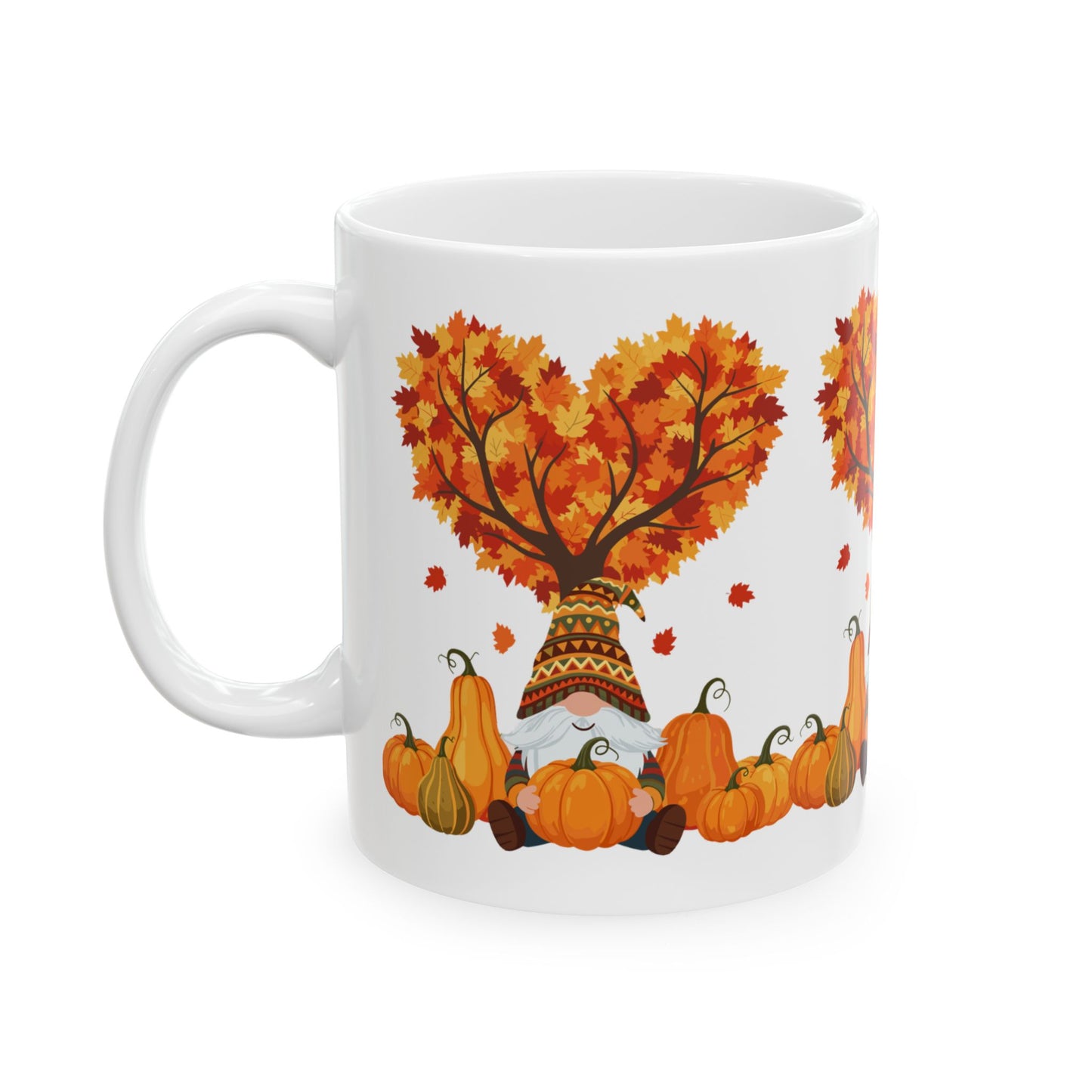 Fall Gnome Pumpkin Mug β Cozy Autumn Coffee Cup with Heart Tree Design, Perfect for Seasonal Sips & Gift Giving