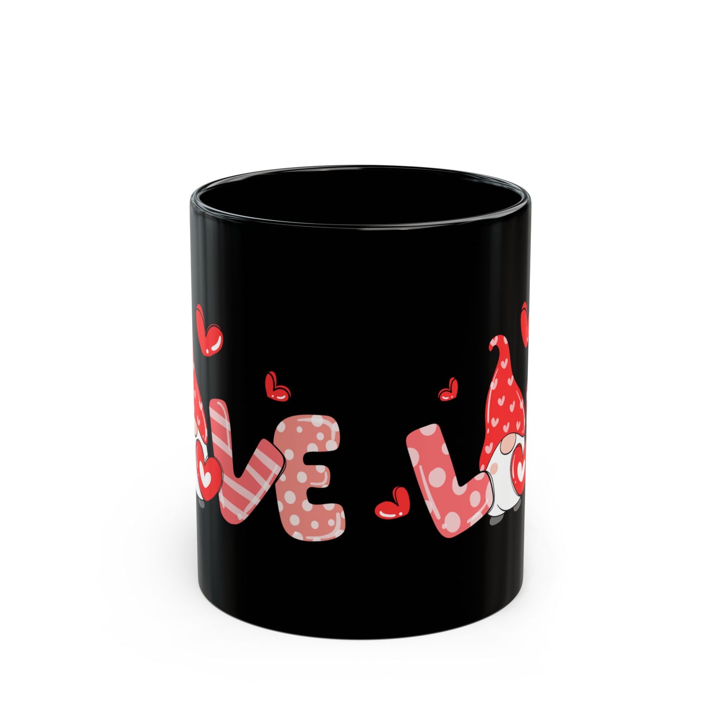Black Valentine Gnome Mug, Red Heart Love Mug, Cute Gnome Coffee Cup, Romantic Gift for Her or Him, Valentine's Day Drinkware