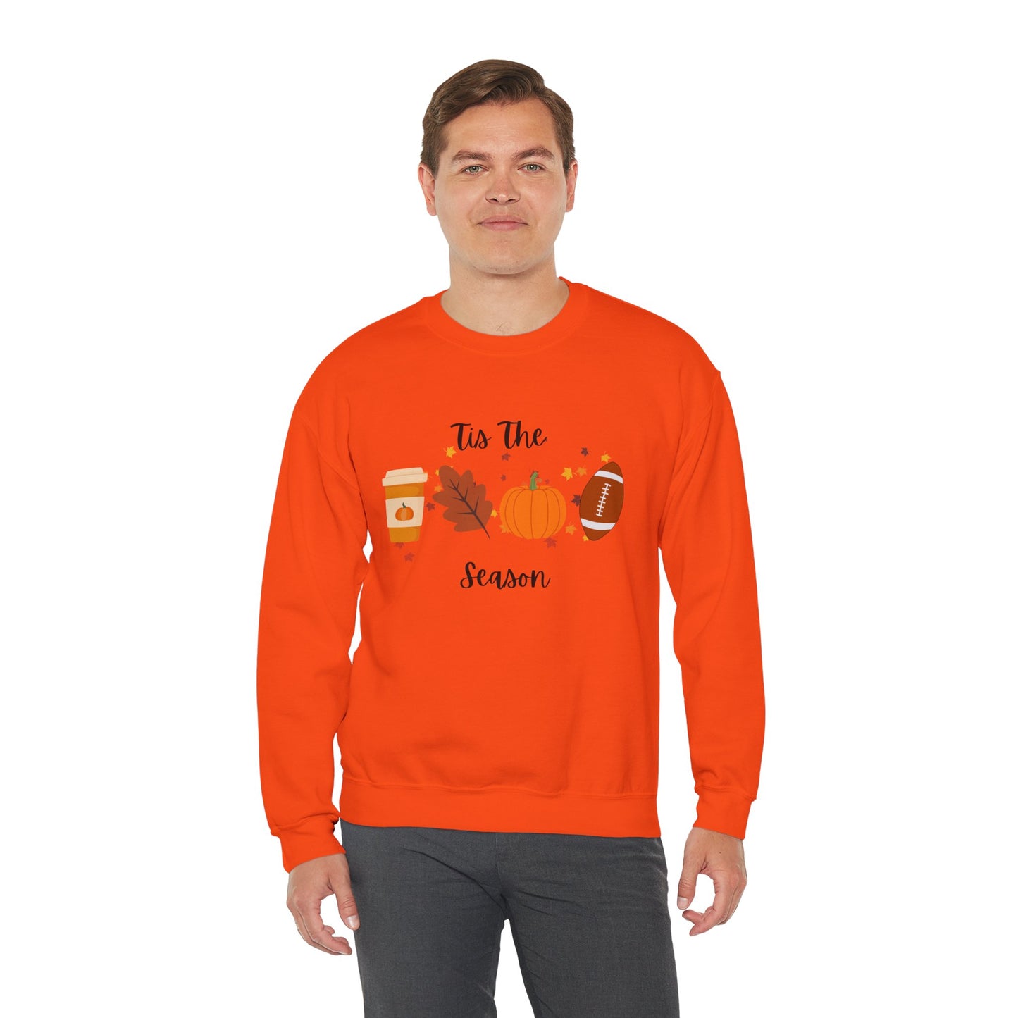 Tis The Season Fall-Themed Crewneck Sweatshirt, Cozy Autumn Apparel, Gift for Thanksgiving, Seasonal Wear, Cute Sweatshirt for Friends