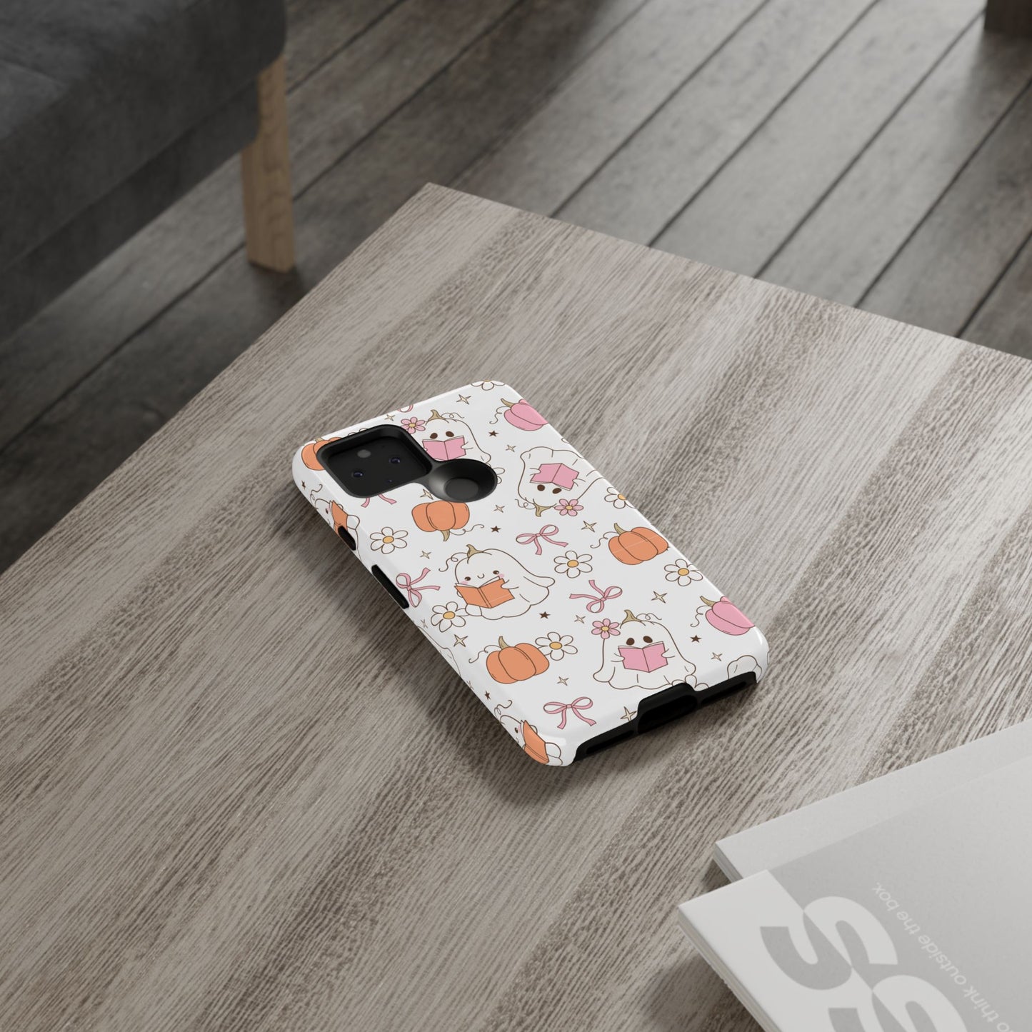 Pink Ghost and Pumpkin Phone Case, Halloween Decor, Girlfriend Gift, Kawaii Phone Cover, Fall Accessories
