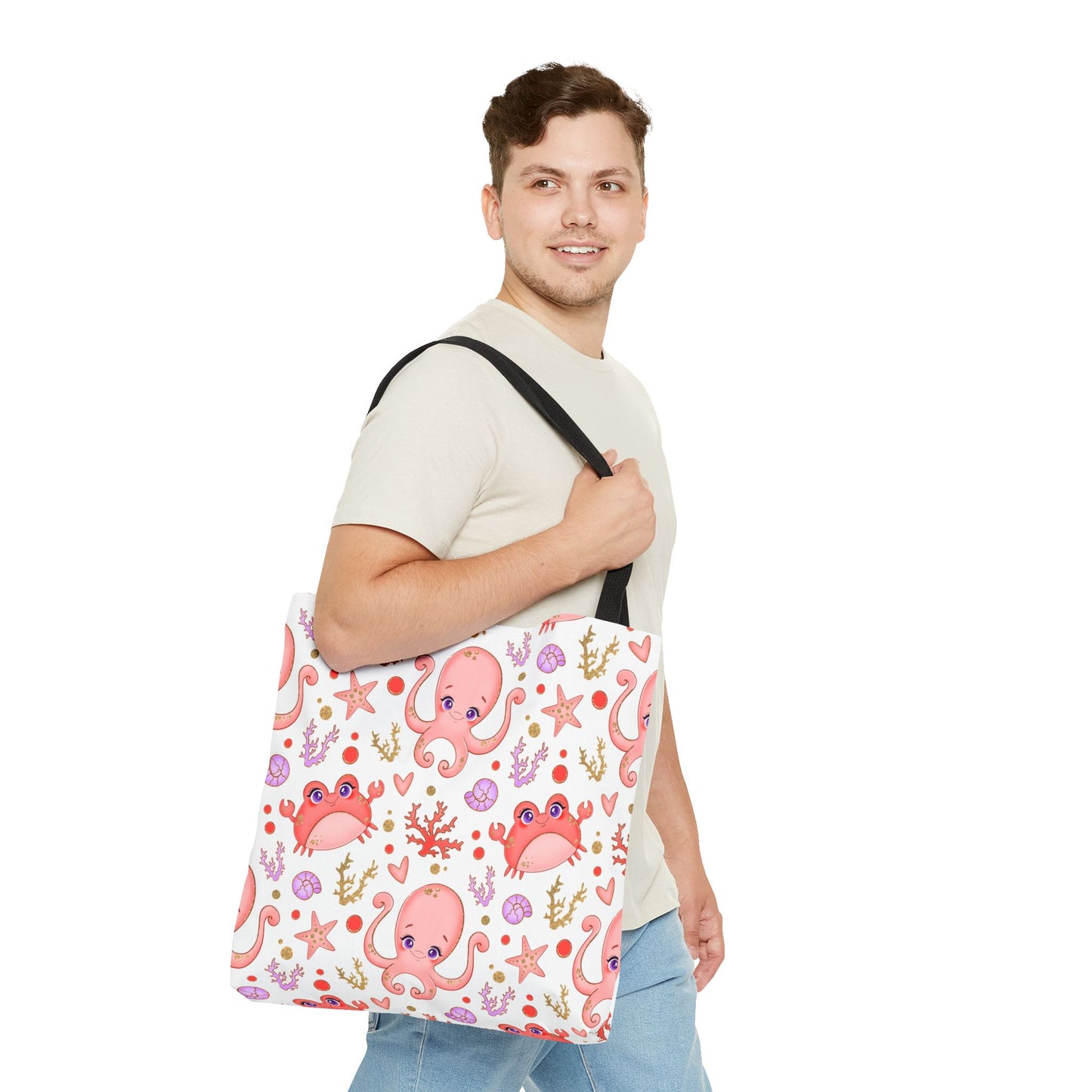 Ocean-Themed Tote Bag, Cute Octopus and Crab Design, Beach Bag, Eco-Friendly Shopping Tote, Perfect Gift for Sea Lovers